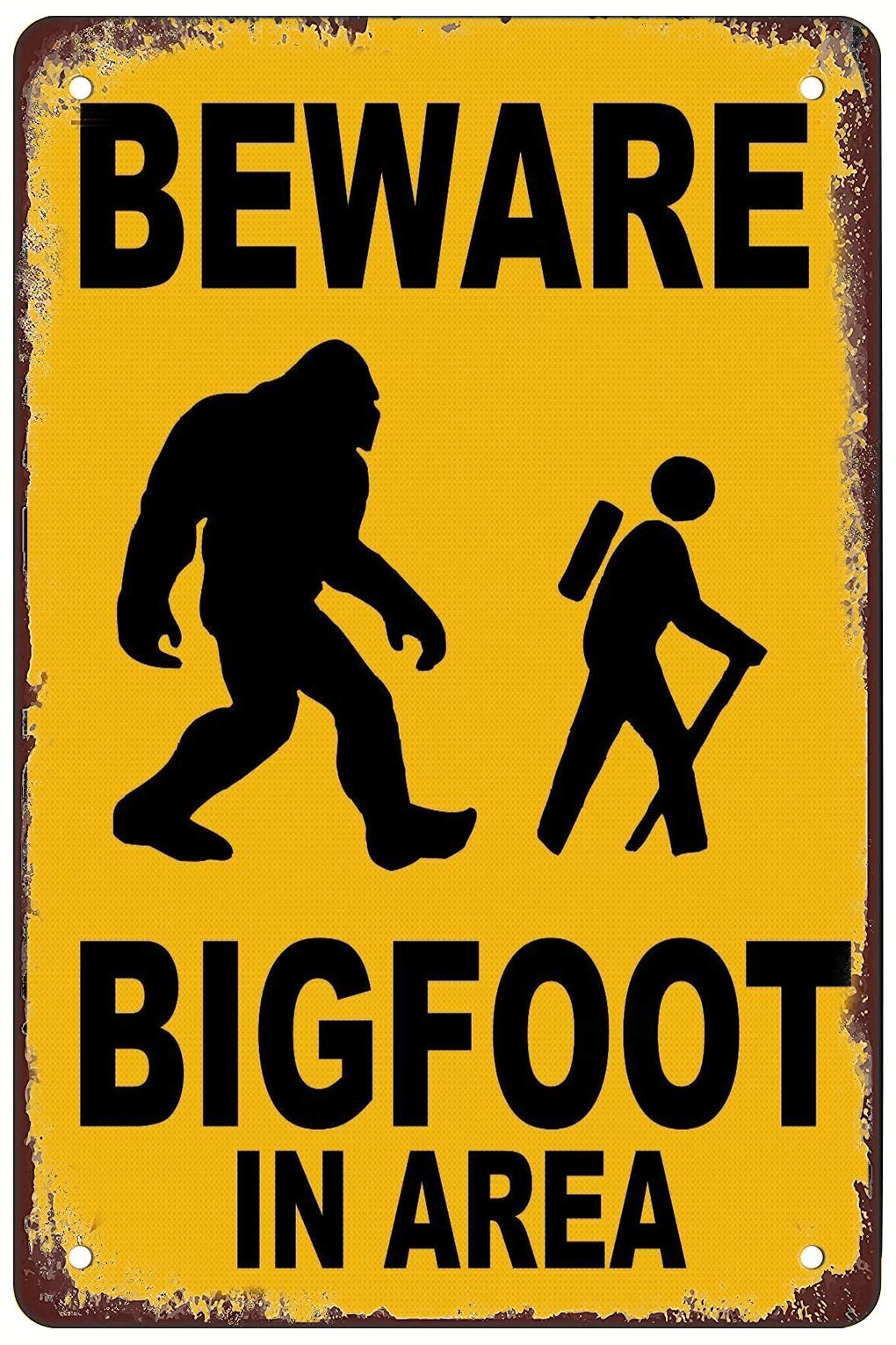 Bigccaee Beware Bigfoot In Area Metal Sign Warning Sign Safety Signs For Home Outdoor Gardenes Retro Metal Tin Sign 8X12 Inches