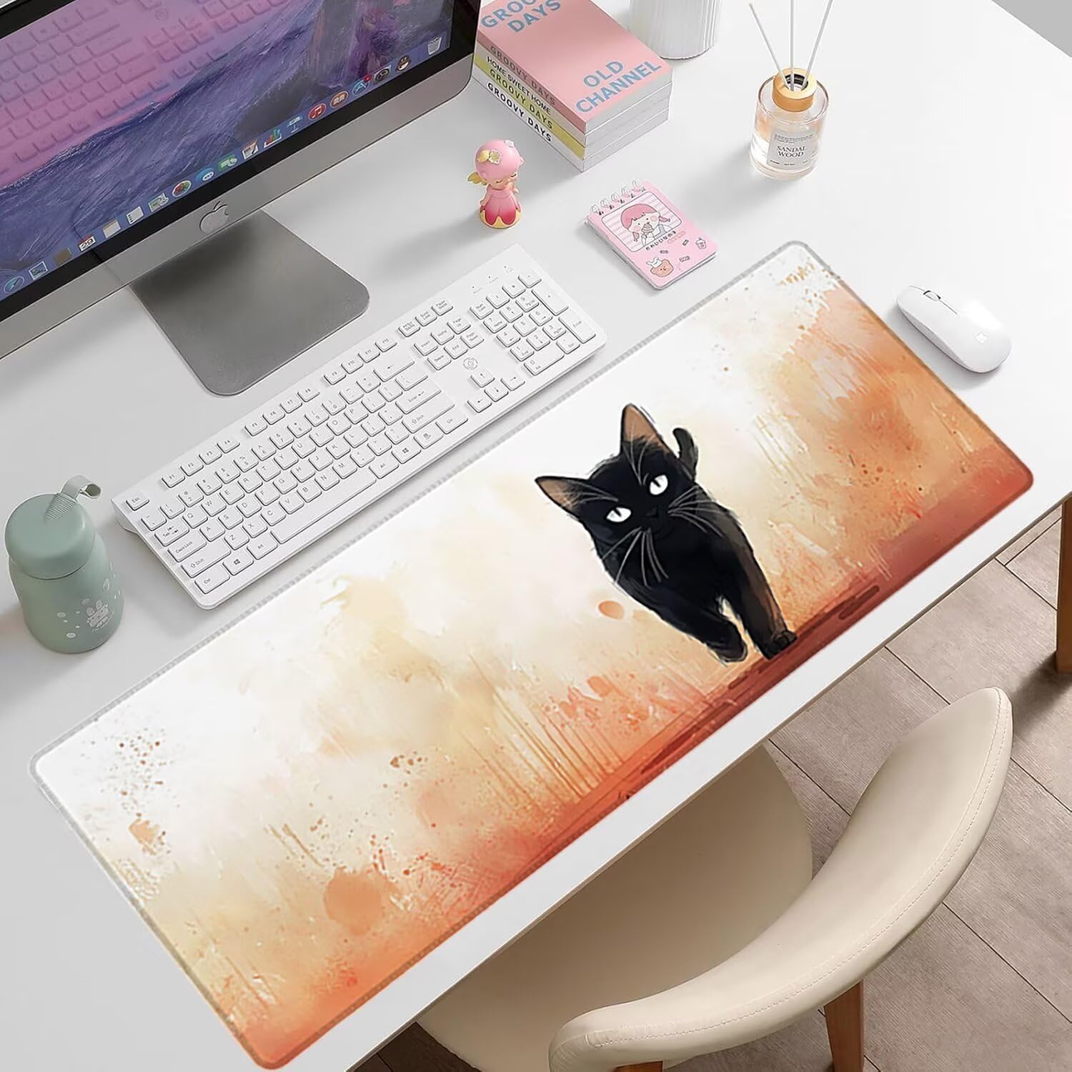 Podkładka pod mysz do gier XXL - 1400 x 600 x 3 mm - duża antypoślizgowa podkładka pod klawiaturę dla kota z przeszytymi krawędziami, duża podkładka pod mysz do gier dla biura i domu, poprawia