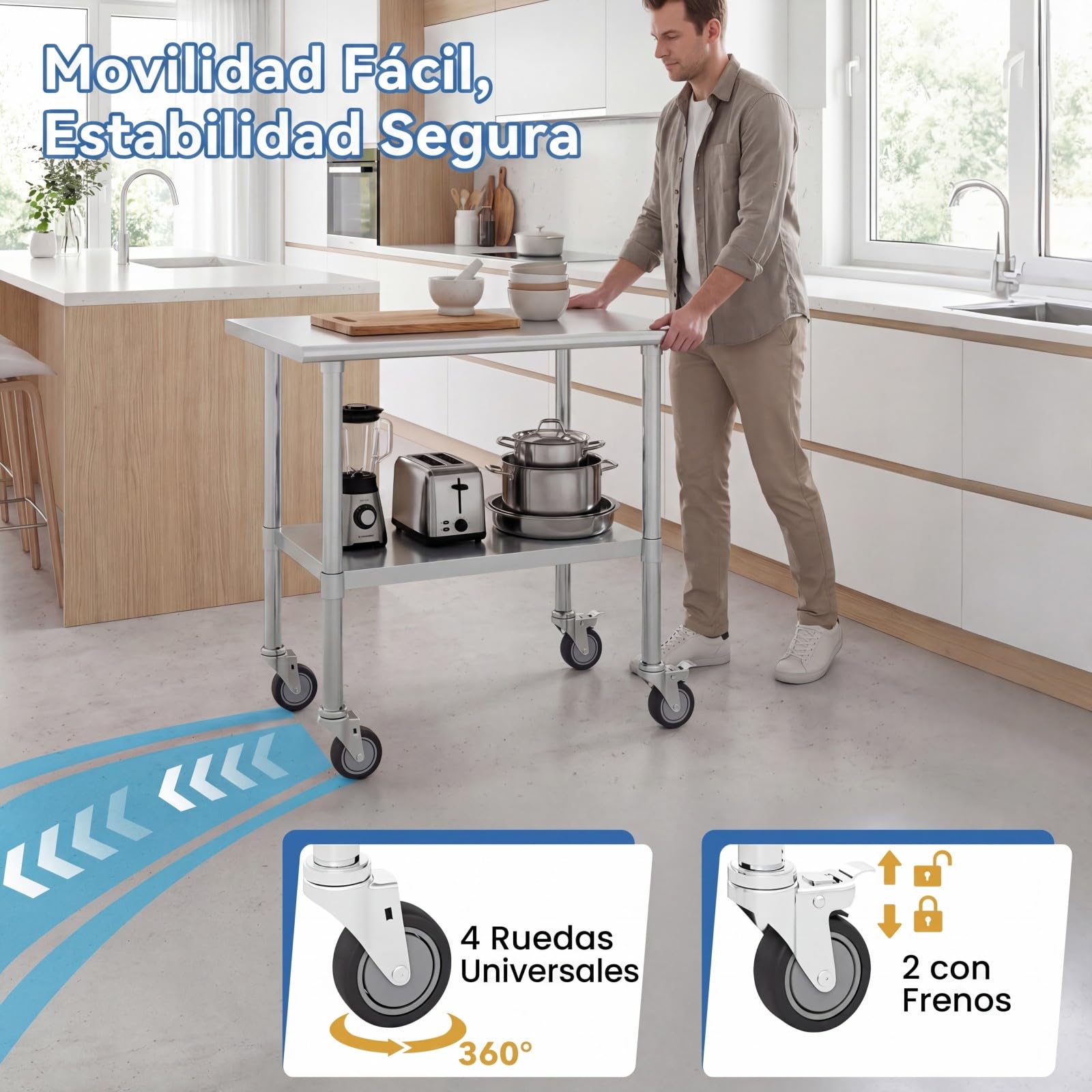 GIANTEX Carro de Acero Inoxidable de Doble Capa, Carrito de Sevicio para la Cocina con 2 Niveles, Puede Cargar 150 kg, Utilizar en Cocina, Comedor o Almacén, 91,5 x 61 x 88,5 cm