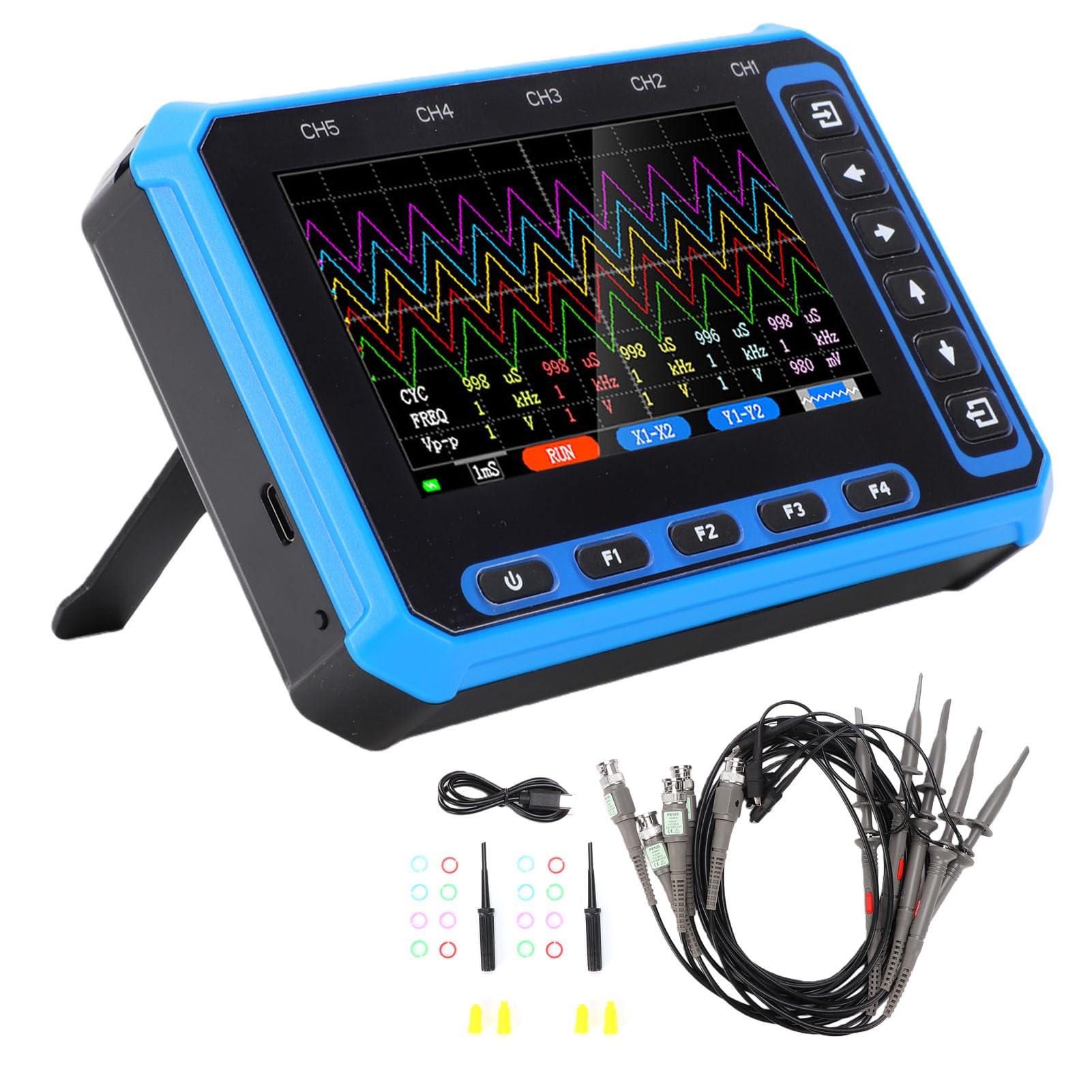 Osciloscopio Portátil de 5 Canales, Ancho de Banda de 1MHz con Pantalla de 4,3 Pulgadas, Analizador de Forma de Onda Preciso para Varios Proyectos
