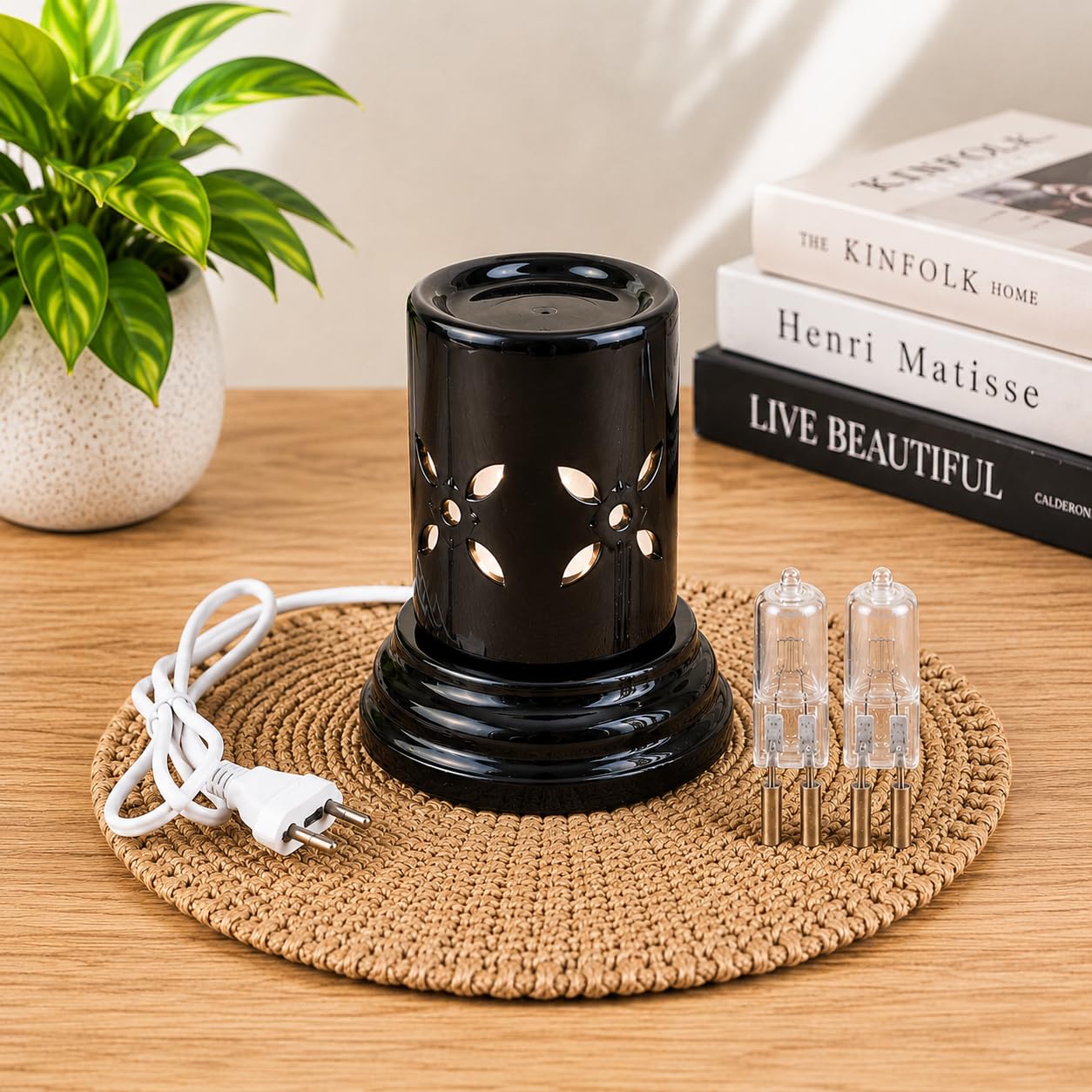 Pure Source India Ceramic Electric Aroma Diffuser for Home, with 2 Extra Bulb, 1 Piece, Black-image-14