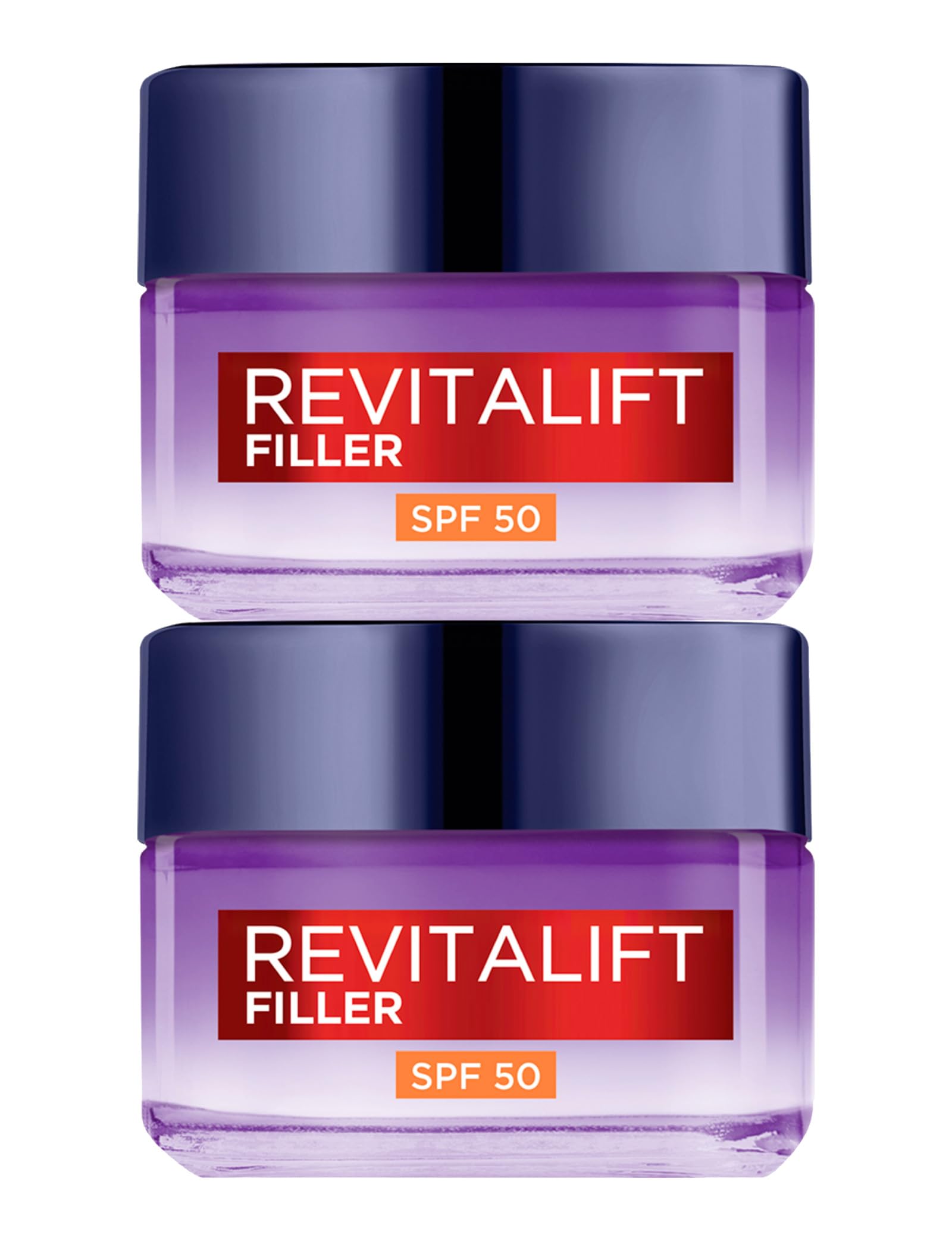 L'Oréal Paris Revitalift Filler Crema Giorno Trattamento Rivolumizzante Anti-Rughe Viso Protezione SPF 50 con Acido Ialuronico di Lunga Durata - 2 Barattoli da 50ml