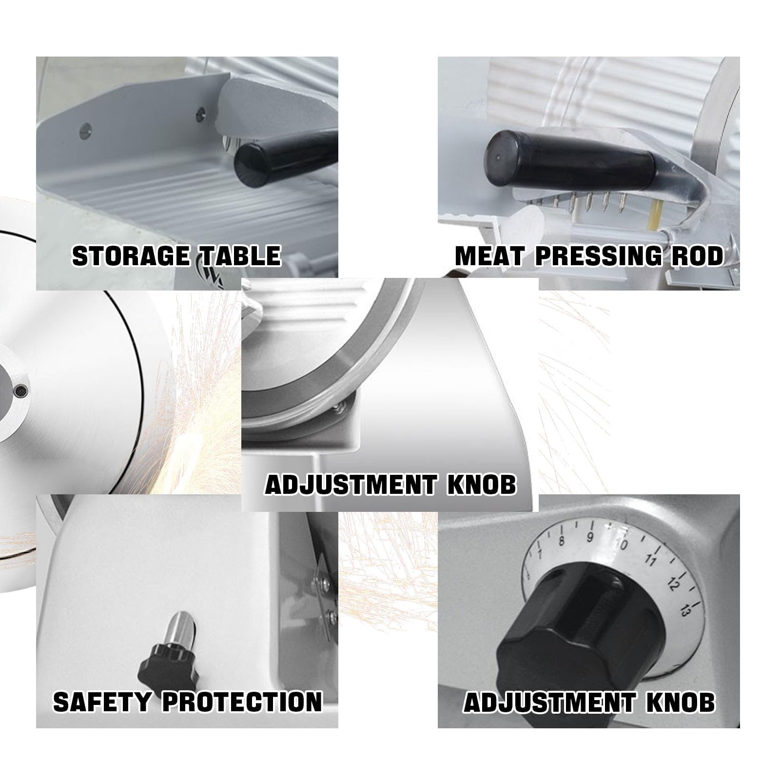 Affettatrice elettrica per Carne, in Acciaio Inox, Spessore Regolabile da 0 a 15 mm per Carne, Formaggio, Roast Beef, Verdure, Macchina da Taglio Professionale per Uso intensivo.