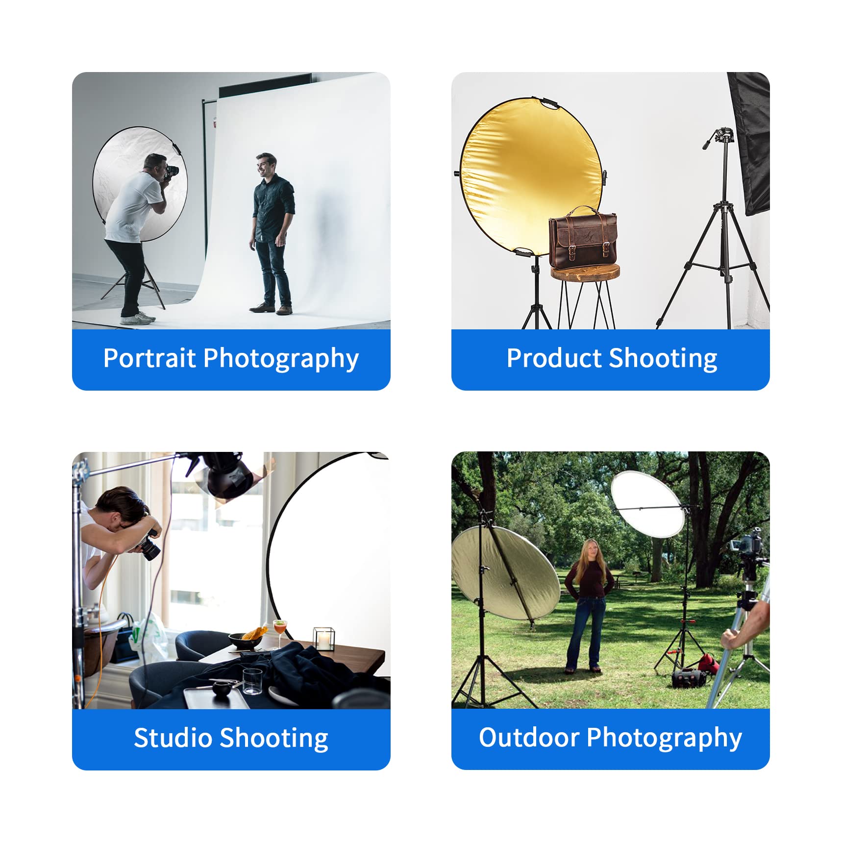 Selens 5 in 1 Fotografie Runder Reflektor 110CM mit Lichtstativ 200CM Kit für Fotostudio Portrait Fotografie, Runder Reflektor Diffusor Gold/Silber/Weiß/Schwarz/Transparent