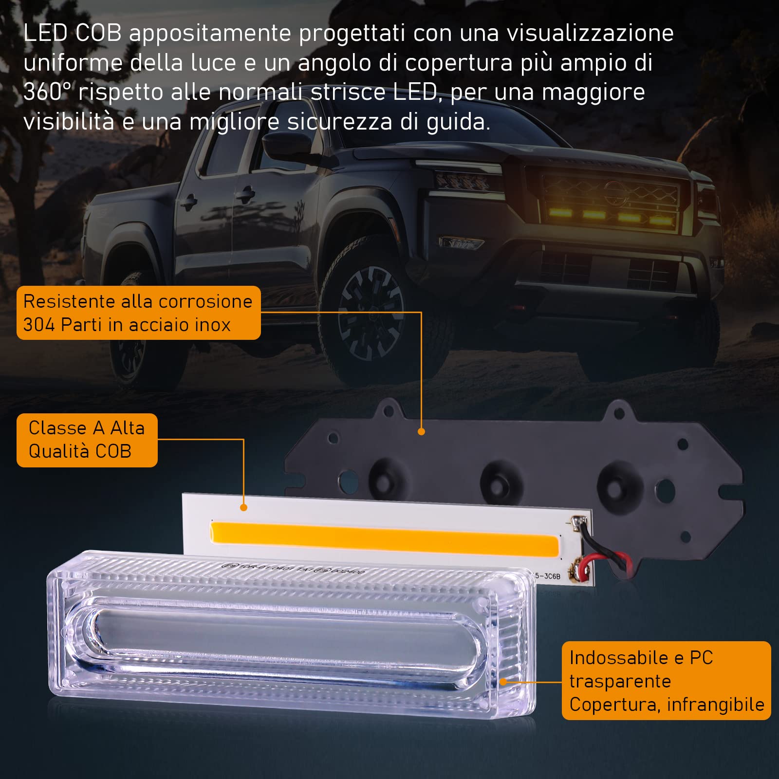 Dinfu 4 luci di penetrazione COB, 40 W, LED arancioni, lampeggianti, con 18 modalità stroboscopiche lampeggianti, per auto, trattore, auto, camion