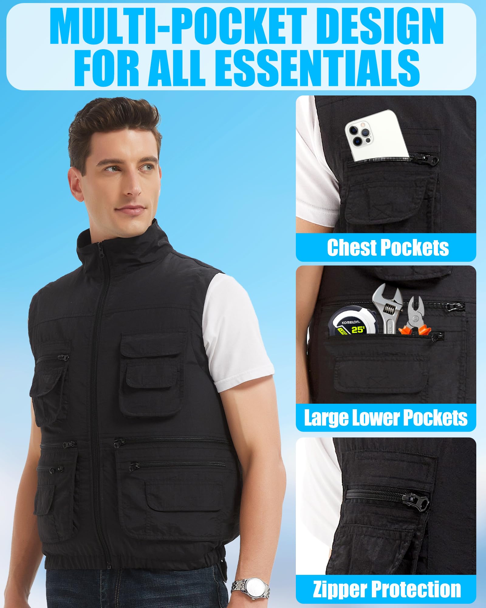 Chaleco de refrigeración con 2 ventiladores y batería de 20.000 mAh, chaqueta climatizada de 21 V para hombres y mujeres, ligera para trabajo al aire libre, pesca, ciclismo, Negro , L