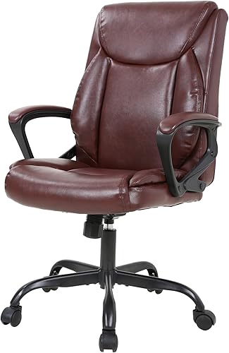 PayLessHere Silla de oficina en casa, silla ergonómica de piel sintética, respaldo medio, diseño giratorio y ejecutivo con soporte lumbar,