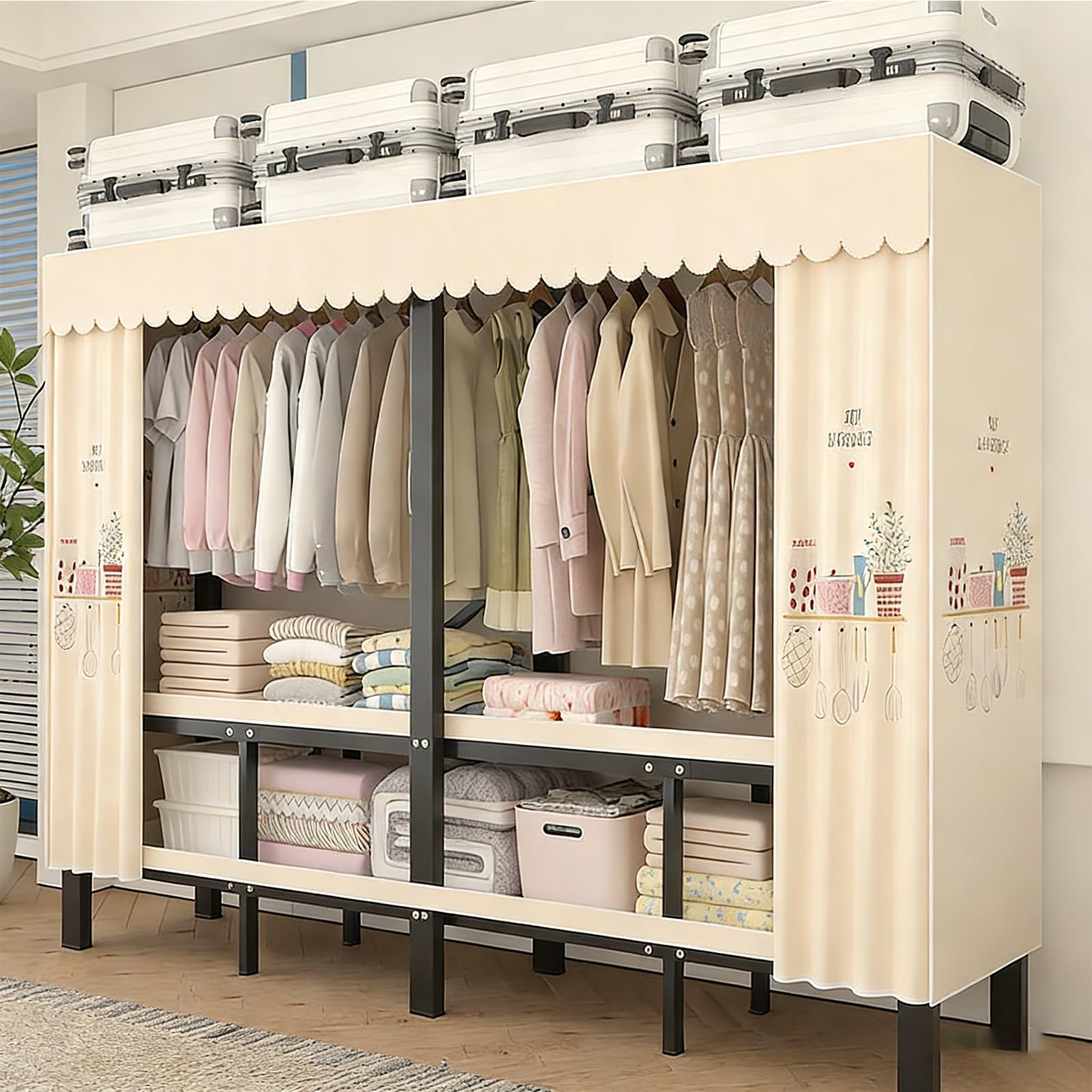 Einfach Stoffschrank Klappbarer,Kleiderschrank Mit Kleiderstange Stoff Offener Für Schlafzimmer,Metall Geschlossener Faltschrank,Große Kleiderschrank Faltbarer,Für Schlafzimmer(203cm/80in)