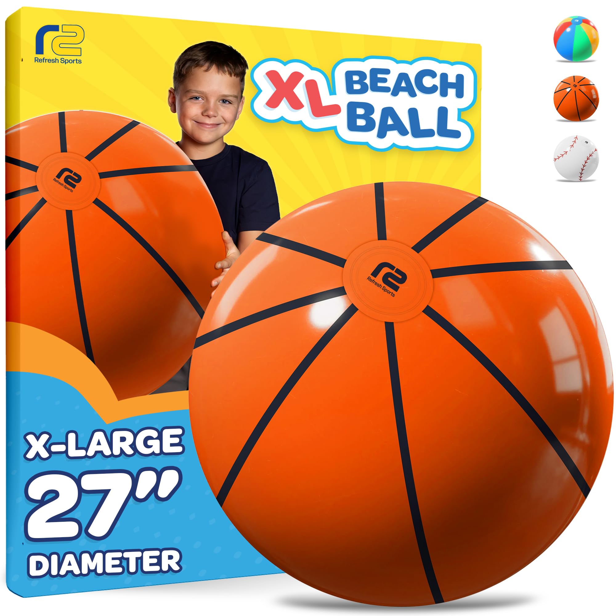 Large Beach Ball - New 8-Panel Design for Enhanced Durability and Ultra Round Shape - Best Big Beach Ball For Kids & Adults - 3X Thickness Material to