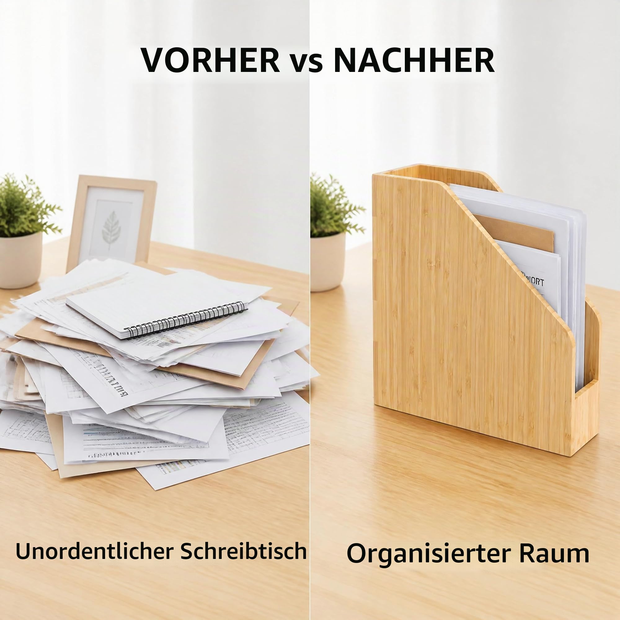 Bambus-Aktenordnerhalter, Buchhalter, Rahmen, Dokumentenschrank, Aufbewahrung, Organizer, kleines Bücherregal für Zuhause, Büro, 2 Stück