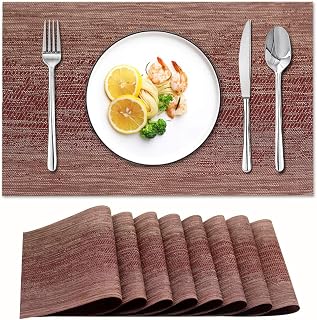 Red Table Mats Set of 8 Washable placemats for Dining Table,Heat Stain High Temperature Resistant Non-Skid Insulation PVC Place mats for Kitchen(8,Red)
