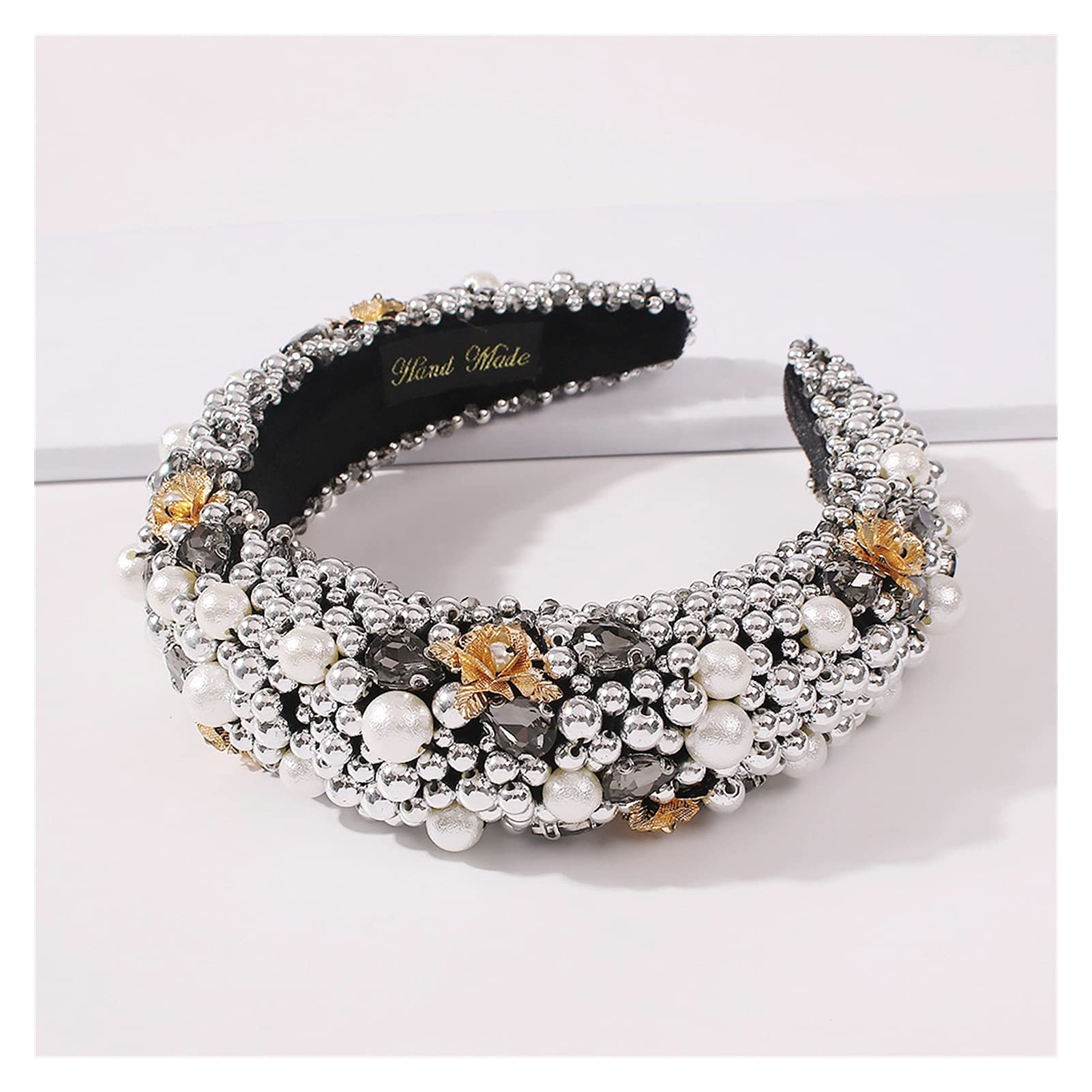 Tocado de esponja artesanal con cuentas barrocas y perlas elegantes 8