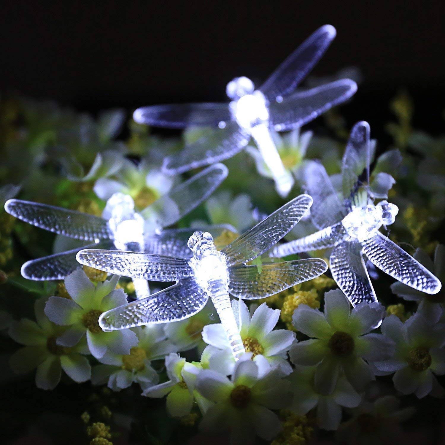 Guirnalda de luces de hadas con control remoto, 5 m, 50 LED, funciona con pilas, impermeable, ideal para exteriores, interiores, jardines, dormitorios (blanco)
