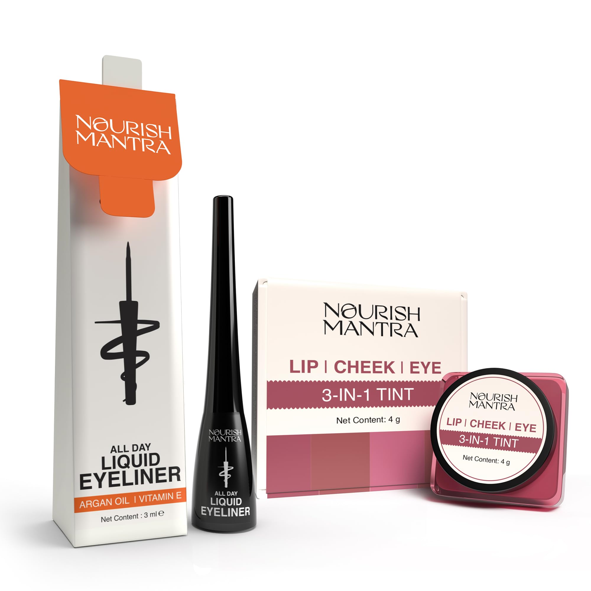 Nourish Mantra All-Day Liquid Eyeliner 3ml and 3 In 1 Lip Cheek Eye Tint 4gm Combo