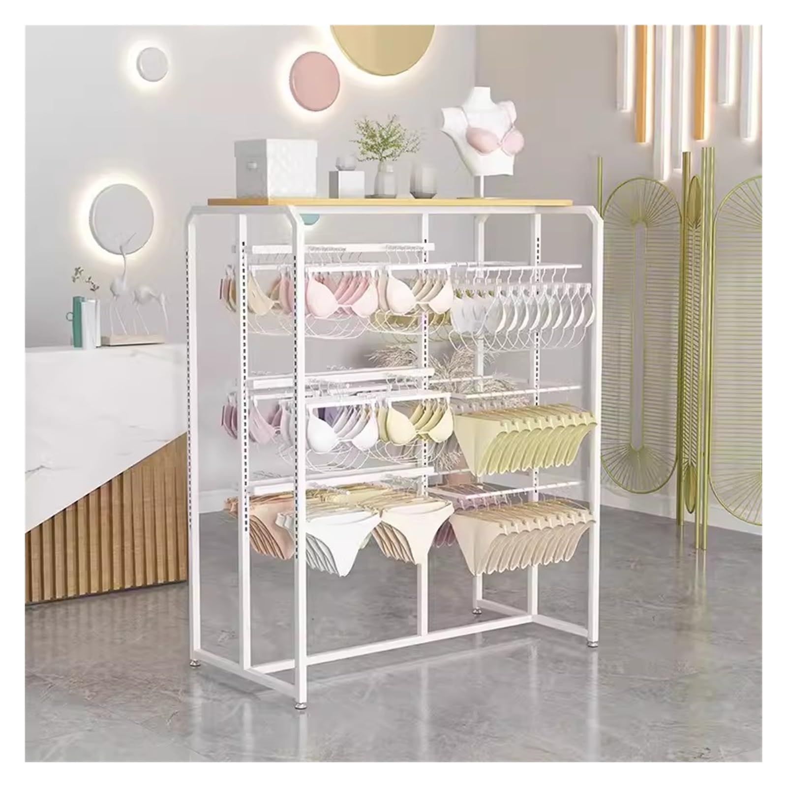 Regulowana wysokość Floor Stojąca odzież Rail Garment Rack for Boutiques Retail Lingerie Display Stand for Socks Bras Majtki i Szaliki Biały kolor
