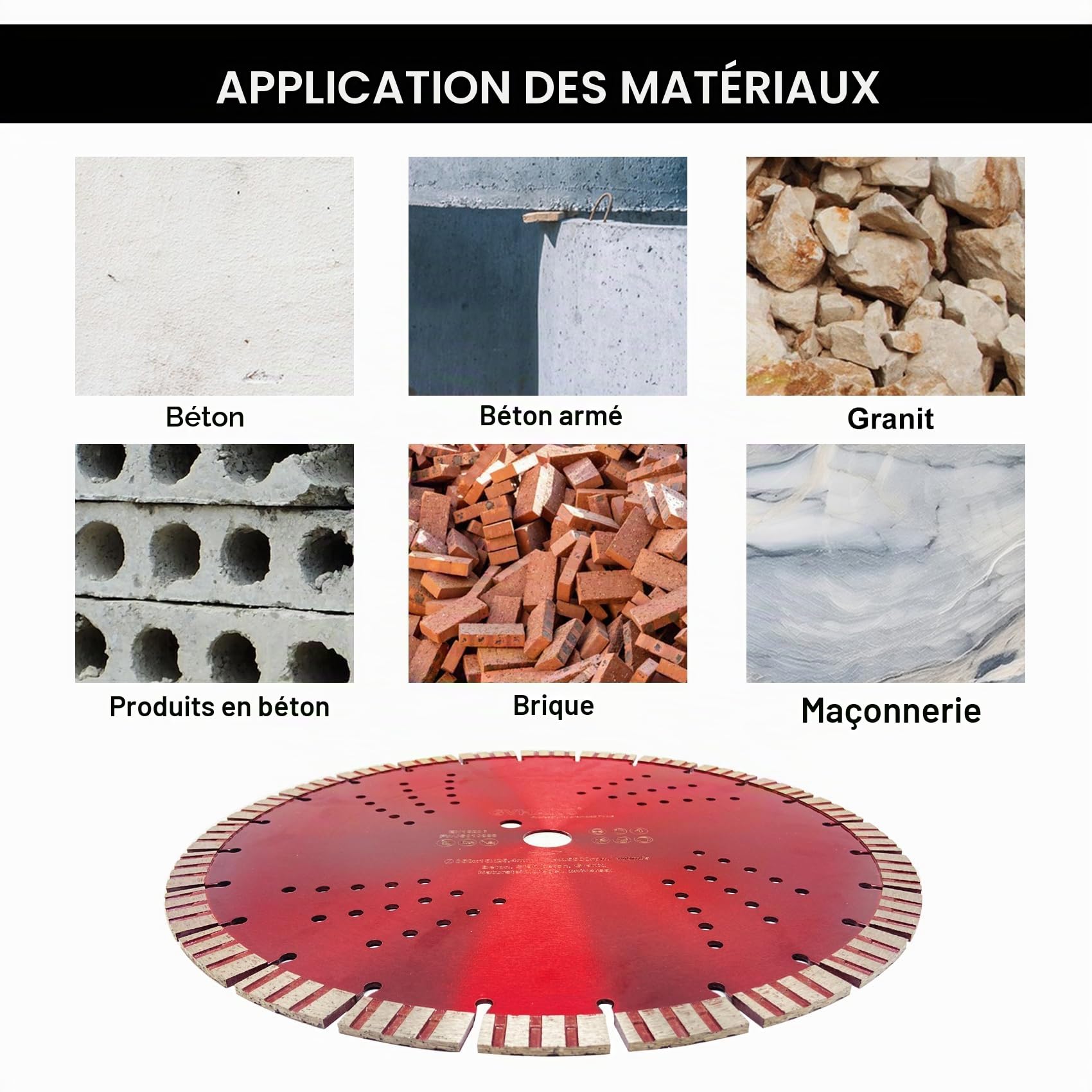 Disque à tronçonner diamanté turbo 350 mm pour béton, béton armé, pierre avec segment de 15 mm (350 x 25,4 mm)