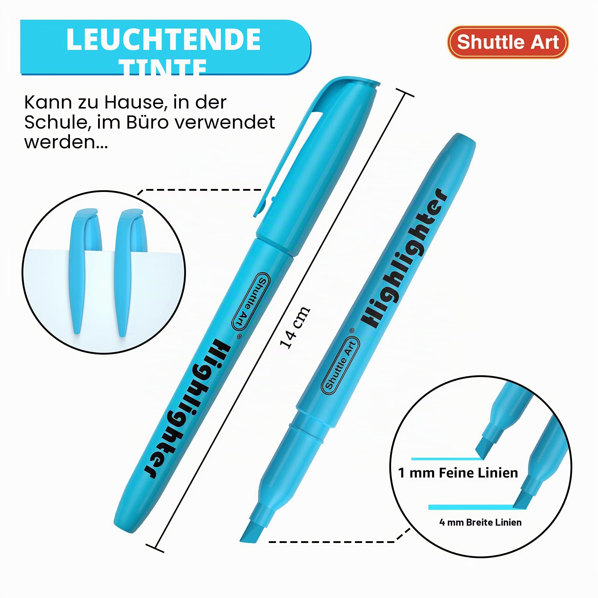 Shuttle Art Textmarker, 30 Stück, sortierte Farben, 10 Farben, Keilspitze, schnell trocknend, ungiftig, für Erwachsene und Kinder, für Zuhause, Schule, Büro
