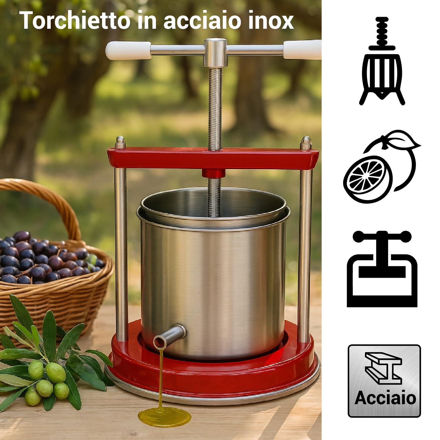 Crisalide® - Torchietto Spremitutto Milleusi Medio, Cestello da 3,5 Litri in Acciaio Inox, Beccuccio Scarico Ø14 mm, Diametro 16 cm