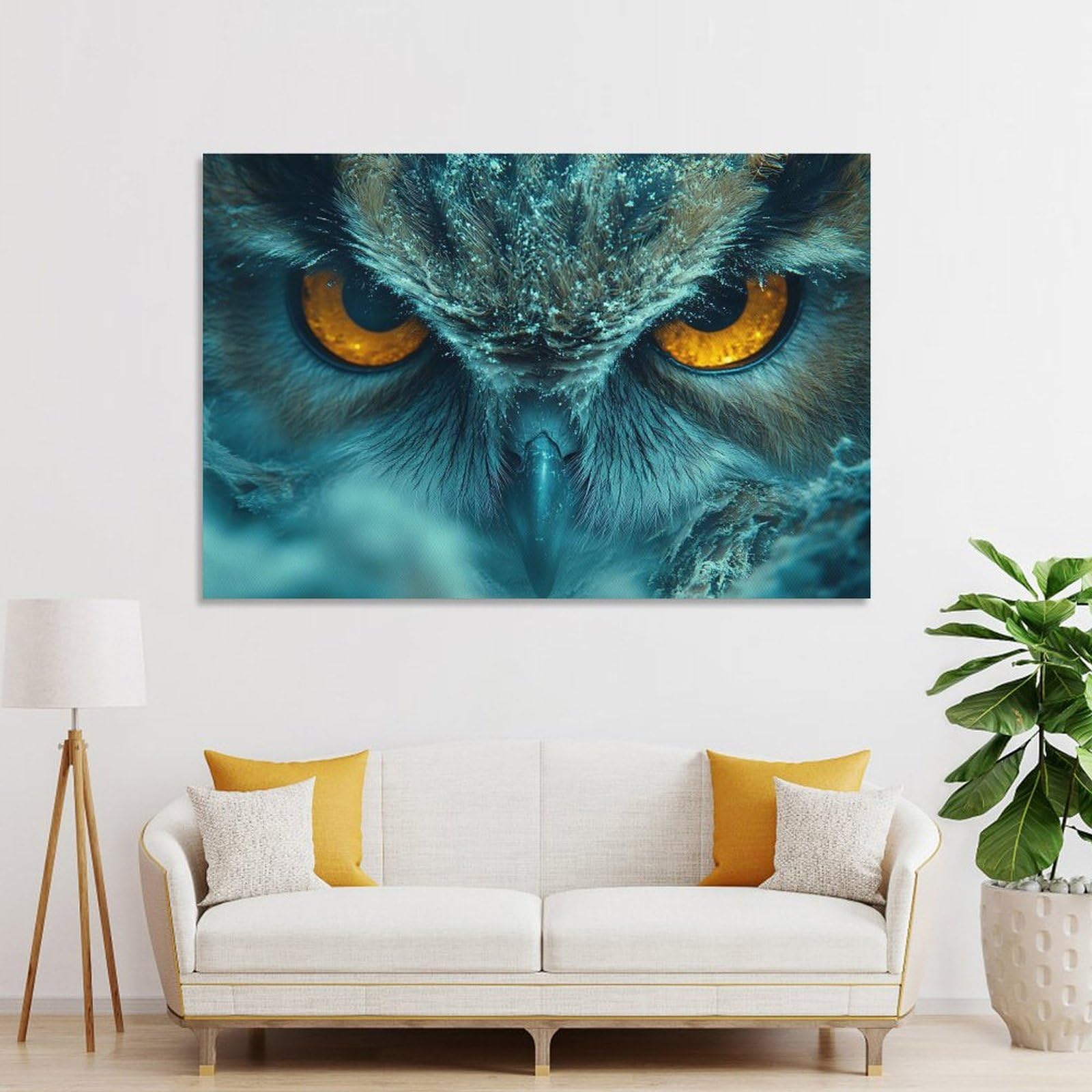 Junmoney Unframe-Style-9 Canvas Wall Decor Intense Owl Gaze, 24X36inch(60X90cm), For Home Lounge, Bedroom Or Reading Nook, Eye Catching Artwork For Blank Walls