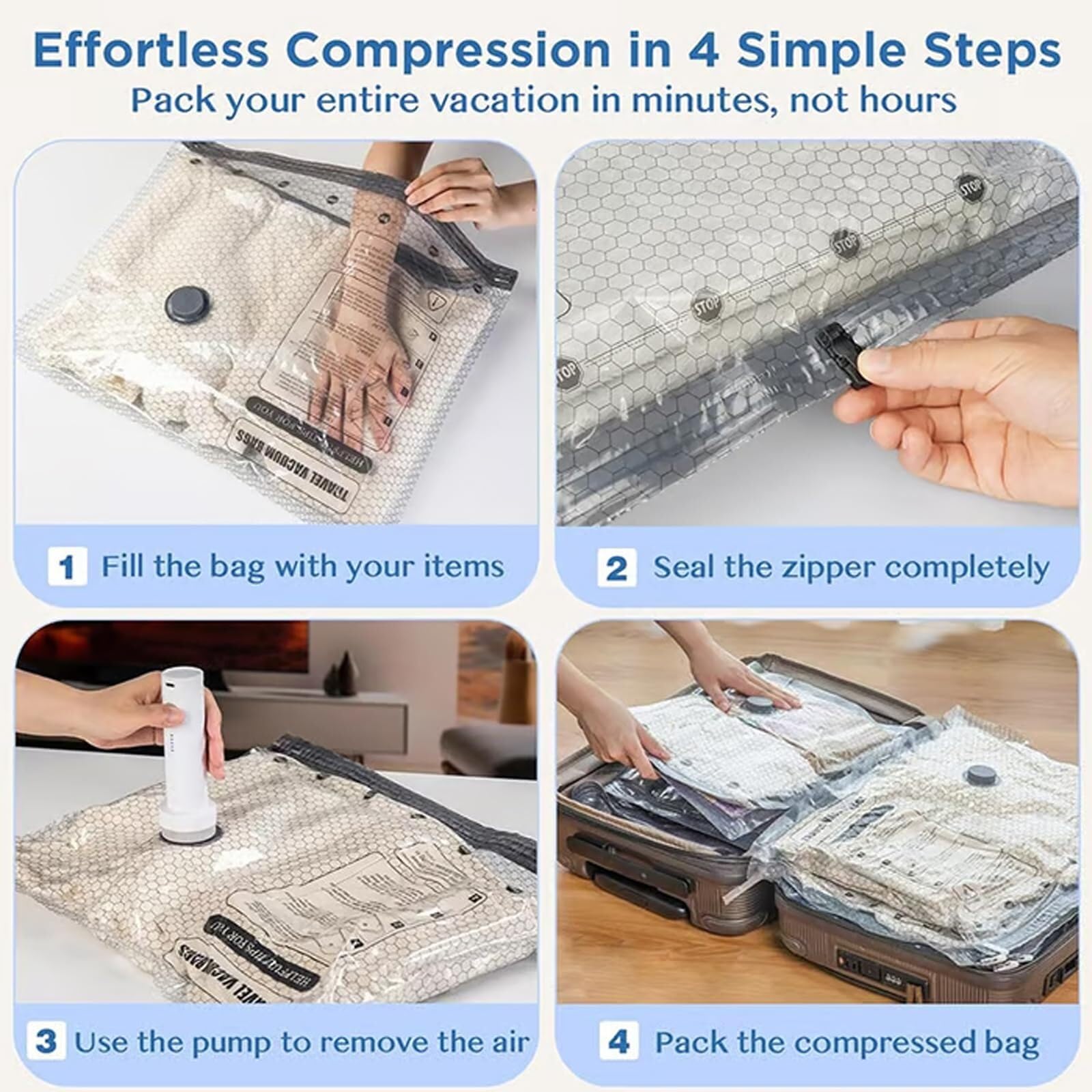 Kabelloses Reise-Vakuum-Aufbewahrungs-Kompressionsbeutel-Set – 15er-Pack in 3 Größen, wiederaufladbare USB-Handpumpe, wasserdicht und wiederverwendbar, platzsparend for Kleidung Verpackung(18PCS)