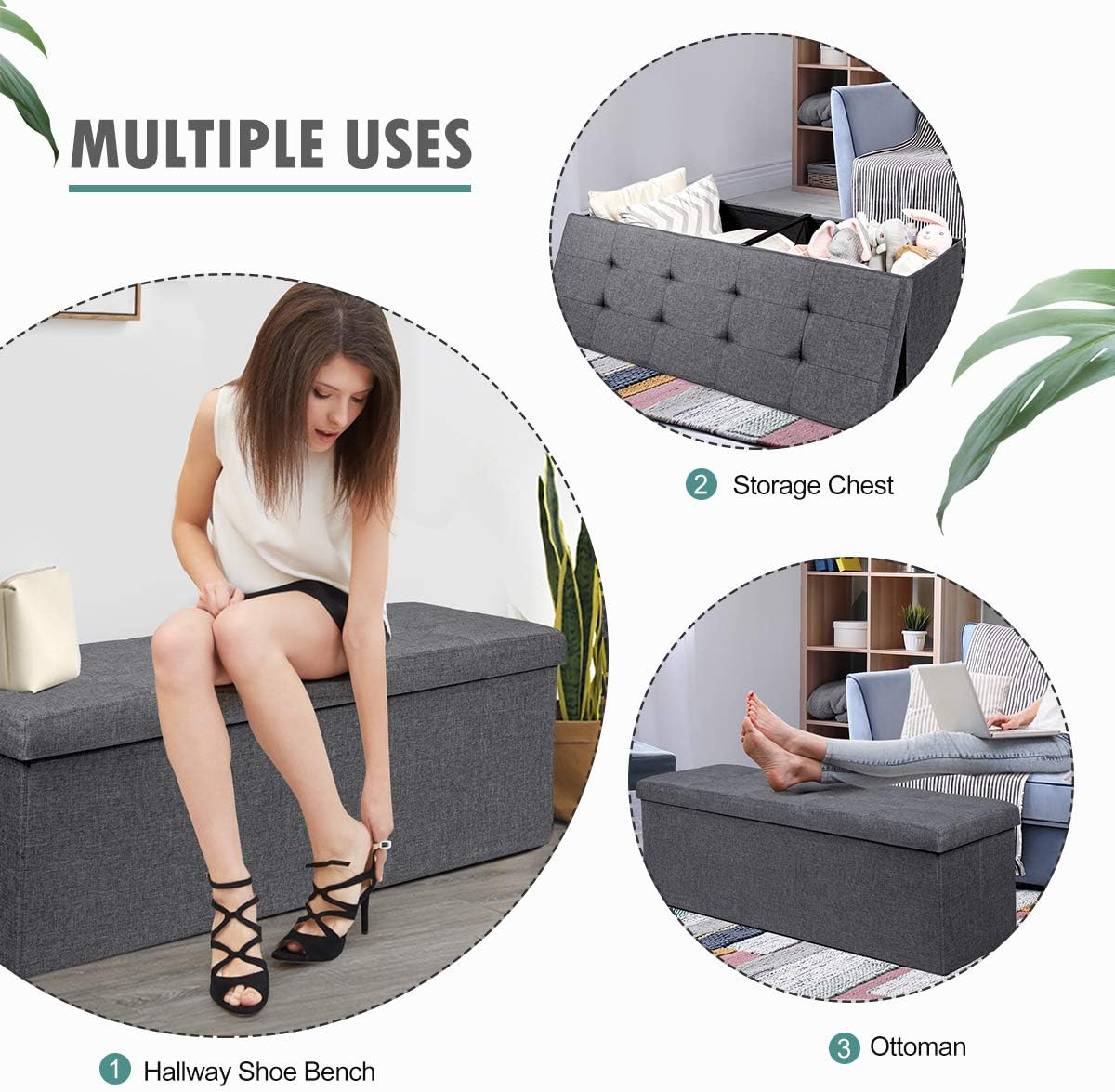 Giantex Storage Ottoman Bench, Folding Foot Rest 43.5'' with Divider, 120L Storage Space, Padded Seat Fabric Shoe Bench for Living Room Bedroom Hallway Entryway Bed End Bench (Gray) : Home & Kitchen