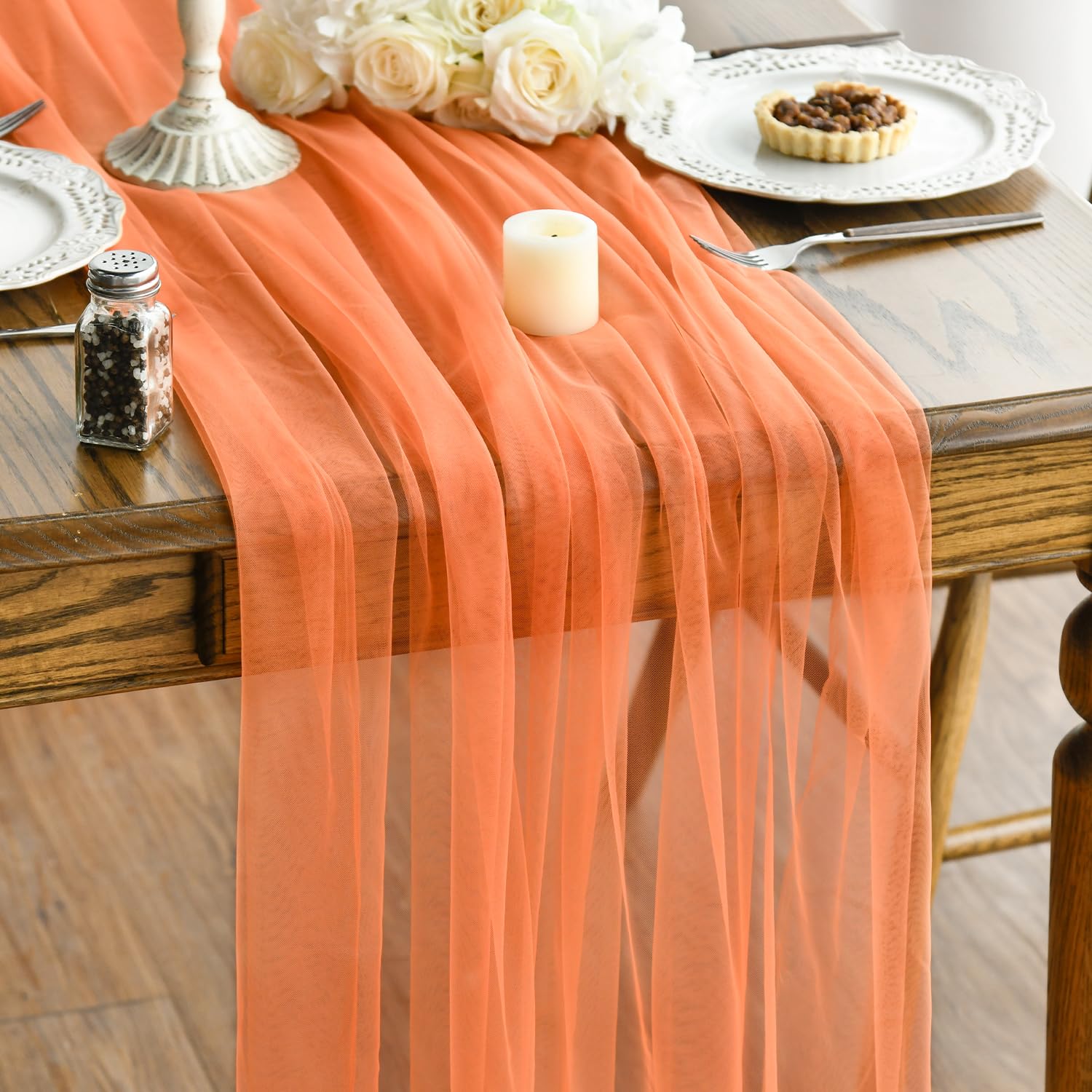 Artoid Mode Bright Orange Boho Cheesecloth Gauze Table Runner 150 x 300 cm