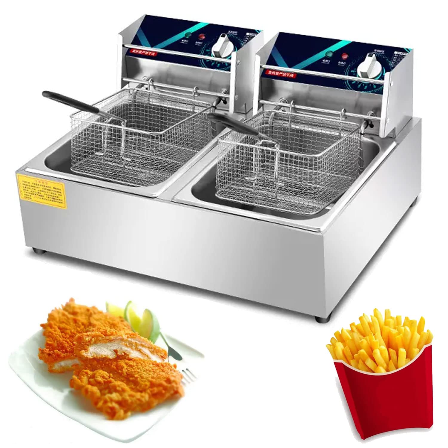 Friggitrice elettrica da banco da 20 Litri, cestello in Acciaio Inox, friggitrice da banco con Coperchio, impostazione della Temperatura Regolabile e indicatore Luminoso con coperc
