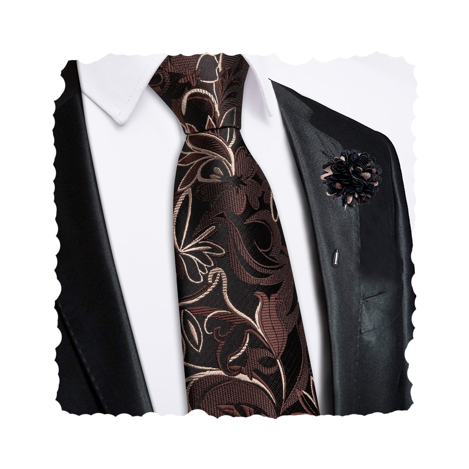 Hi-Tie Zipper Ties for Men Pre-tied Tie Set Lapel Pin Pocket Square and Cufflinks Formal Business Wedding Adjustable Necktie