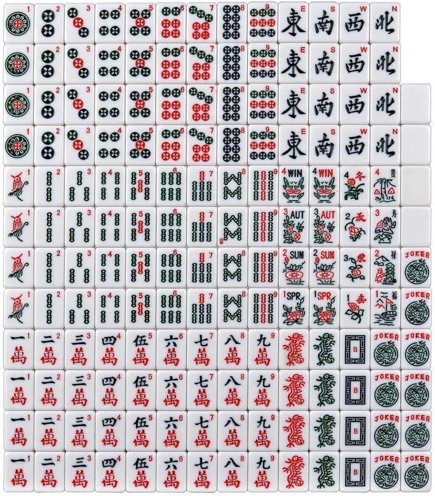 Complete American Mahjong Game Set, 166 Tiles, 4 All in One Pusher Racks Chips, Wind Indicator Aluminum Case