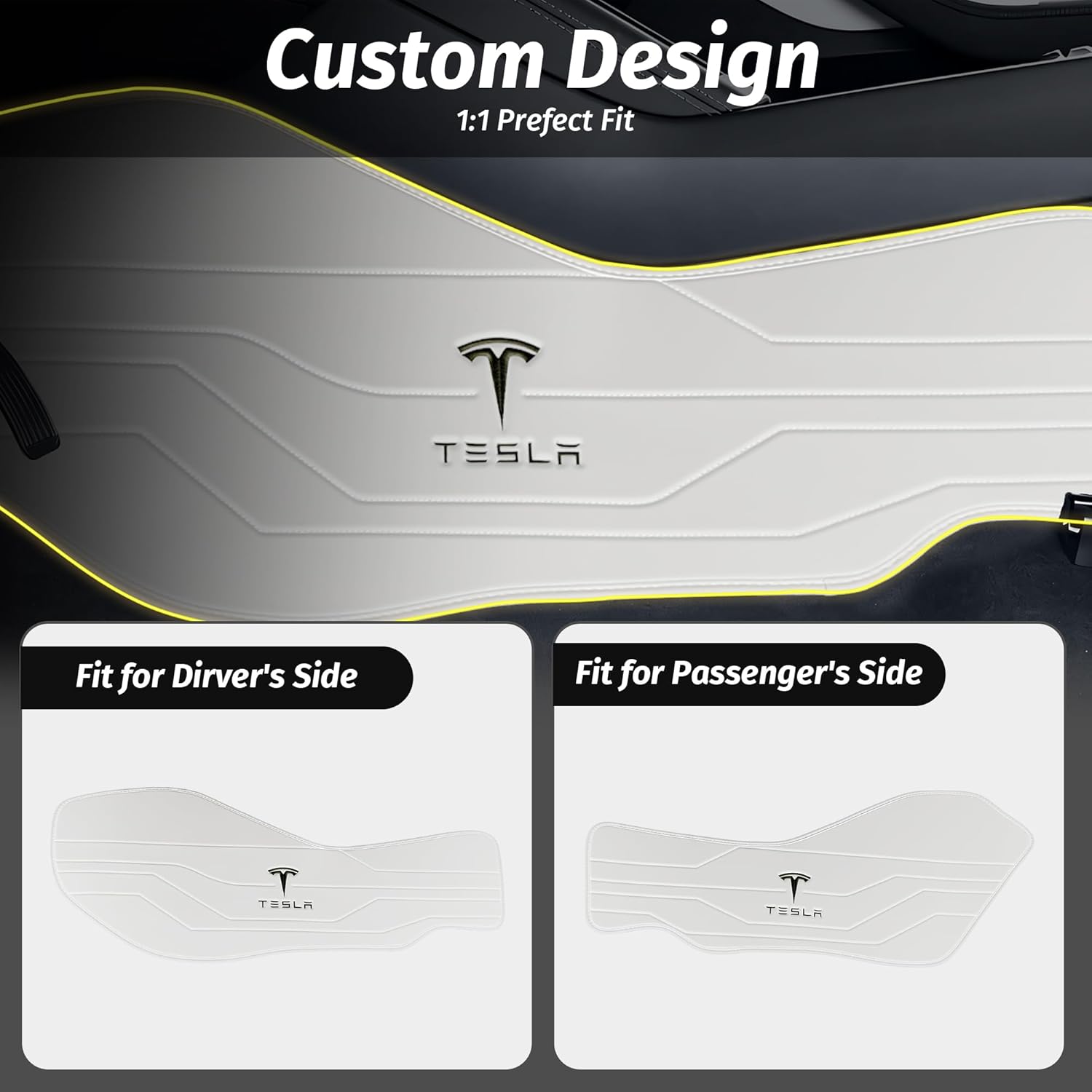 Center Console Leather Side Anti-Kick Mats(2 Pieces) Designed for Tesla Model 3 Highland(2024-2027),Waterproof, Dust Resistant, Front Seat Side Protector Cover White