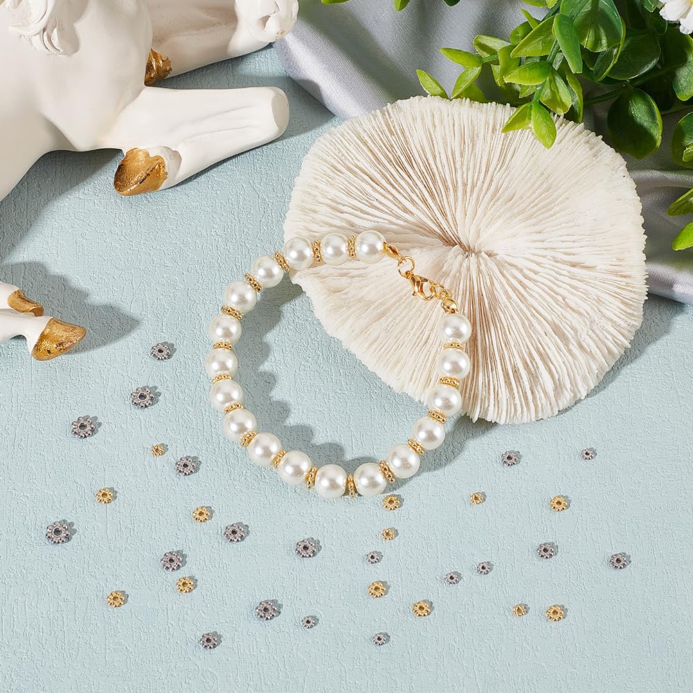 UNICRAFTALE 80Pcs 2 Colors 8 Styles 3-8mm 304 Stainless Steel Spacer Caps Bead Sets Metal Flower Shape Spacer Bead Cap Half Round Bead Caps for Bracelet Accessories Jewelry Making - Image 2