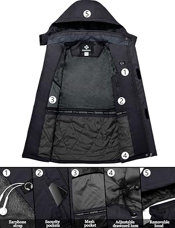 GEMYSE Men's Mountain Waterproof Ski Snow Jacket Winter Windproof Rain Jacket (Black,Large+Graphite Grey,Medium)