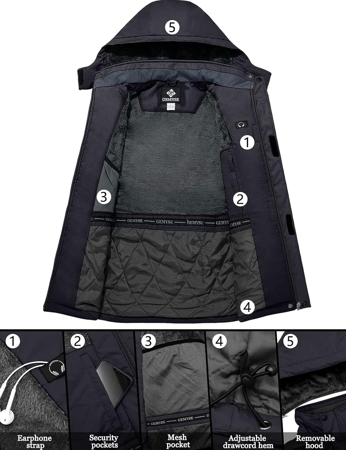 GEMYSE Men's Mountain Waterproof Ski Snow Jacket Winter Windproof Rain Jacket