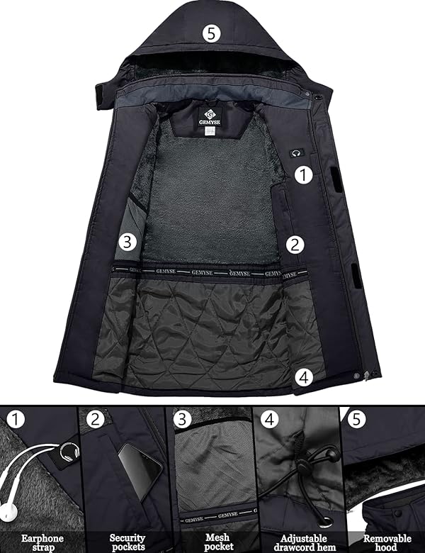 GEMYSE Men's Ski Snow Jacket Warm Winter Waterproof Coat Snowboard Rain Jacket Hooded Windproof Windbreaker（Black,Large） by GEMYSE - Image 6