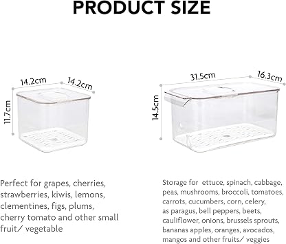 elabo Food Storage Containers Fridge Produce Saver- Stackable Refrigerator Organizer Keeper Drawers Bins Baskets with Lids and Removable Drain Tray for Veggie, Berry and Fruits