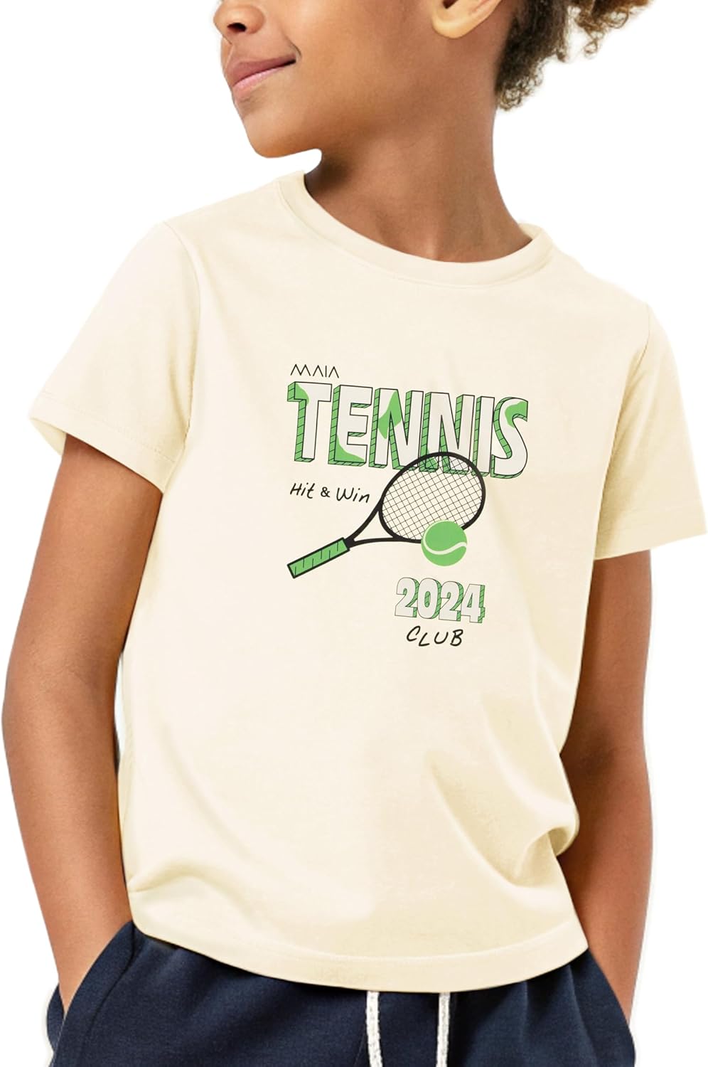KlothoMAIA Boys Short Sleeve Tennis Hit Win Graphic T-Shirt Cotton Fabric