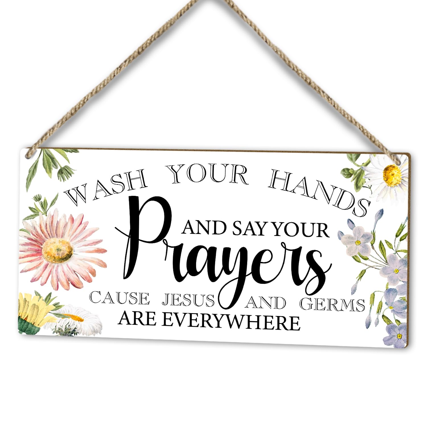 Wash Your Hands and Say Your Prayers Sign, Christian Wood Door Religion Hanging Plaque Decor, Home Farmhouse Flower Bathroom Kitchen Shelf Decor Wooden Sign, Wall Art Decor Toilet Gift-52