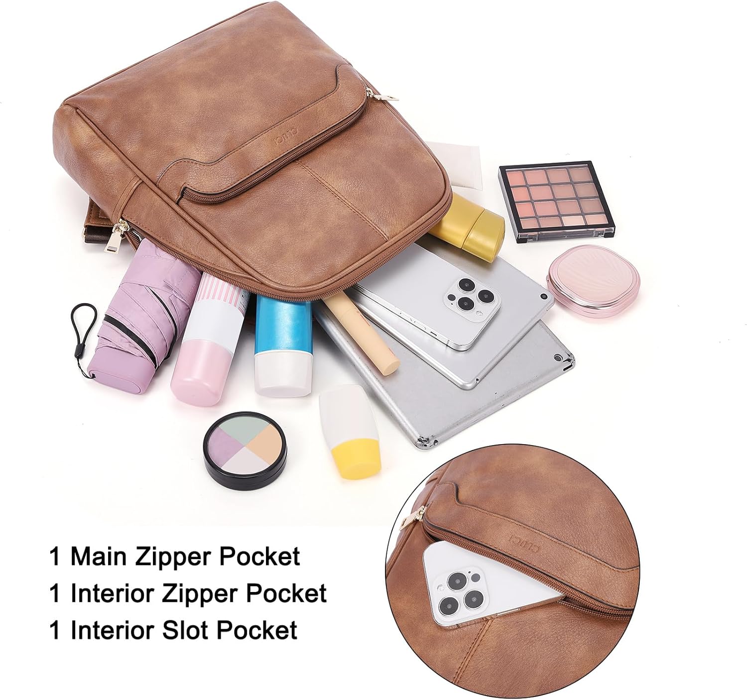 CLUCI Small Backpack for Women, Womens Backpack PU Backpack Purse for Women Leather Convertible Travel Backpack Shoulder Bags - Image 4