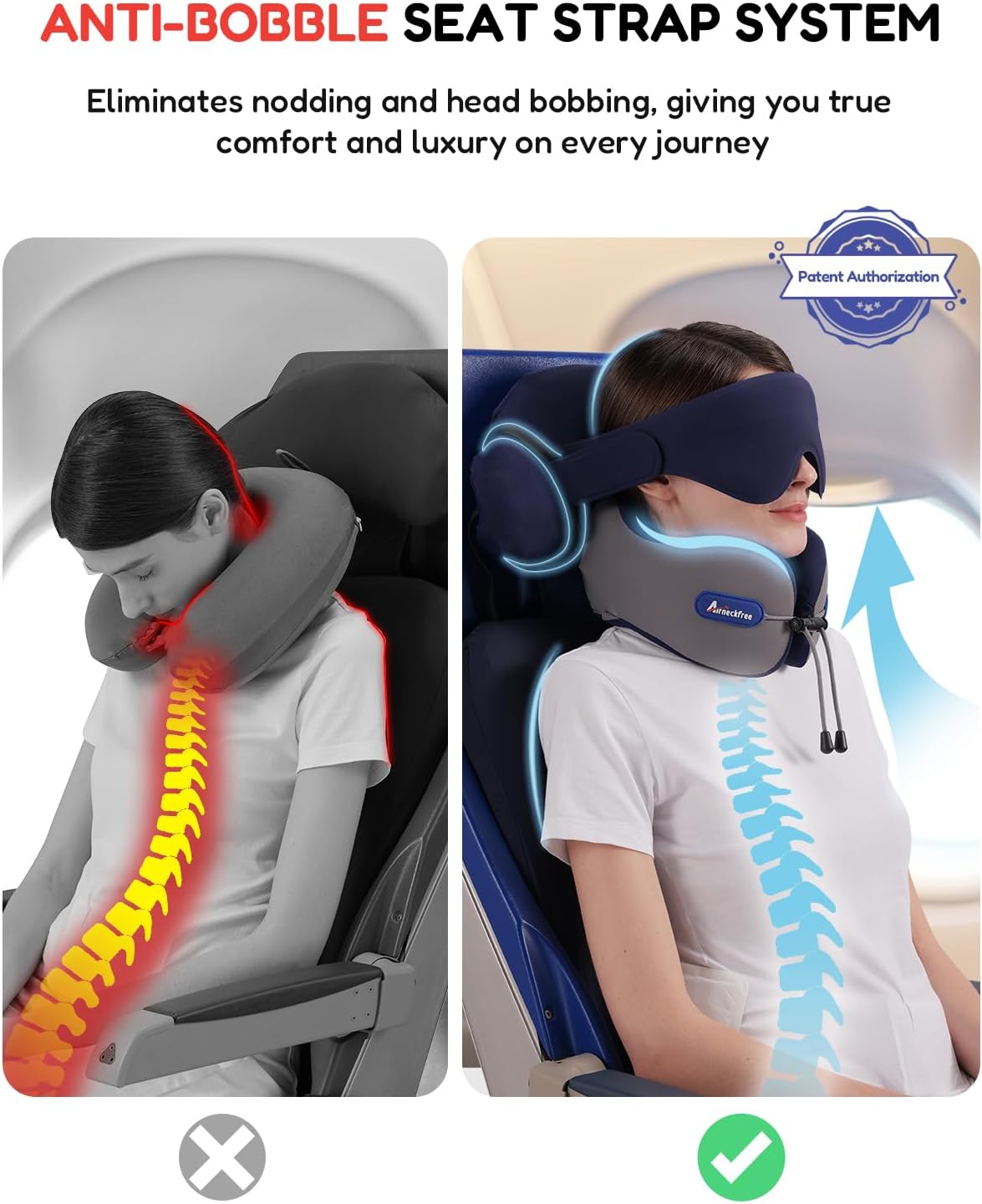 Neck Pillow for Traveling, Travel Pillow for Airplanes with Ergonomic 360° Head Neck Support, Combo with 3D Eye Mask, No Head Bobbing Travel Essentials for Plane,Car,Train,Home-Grey