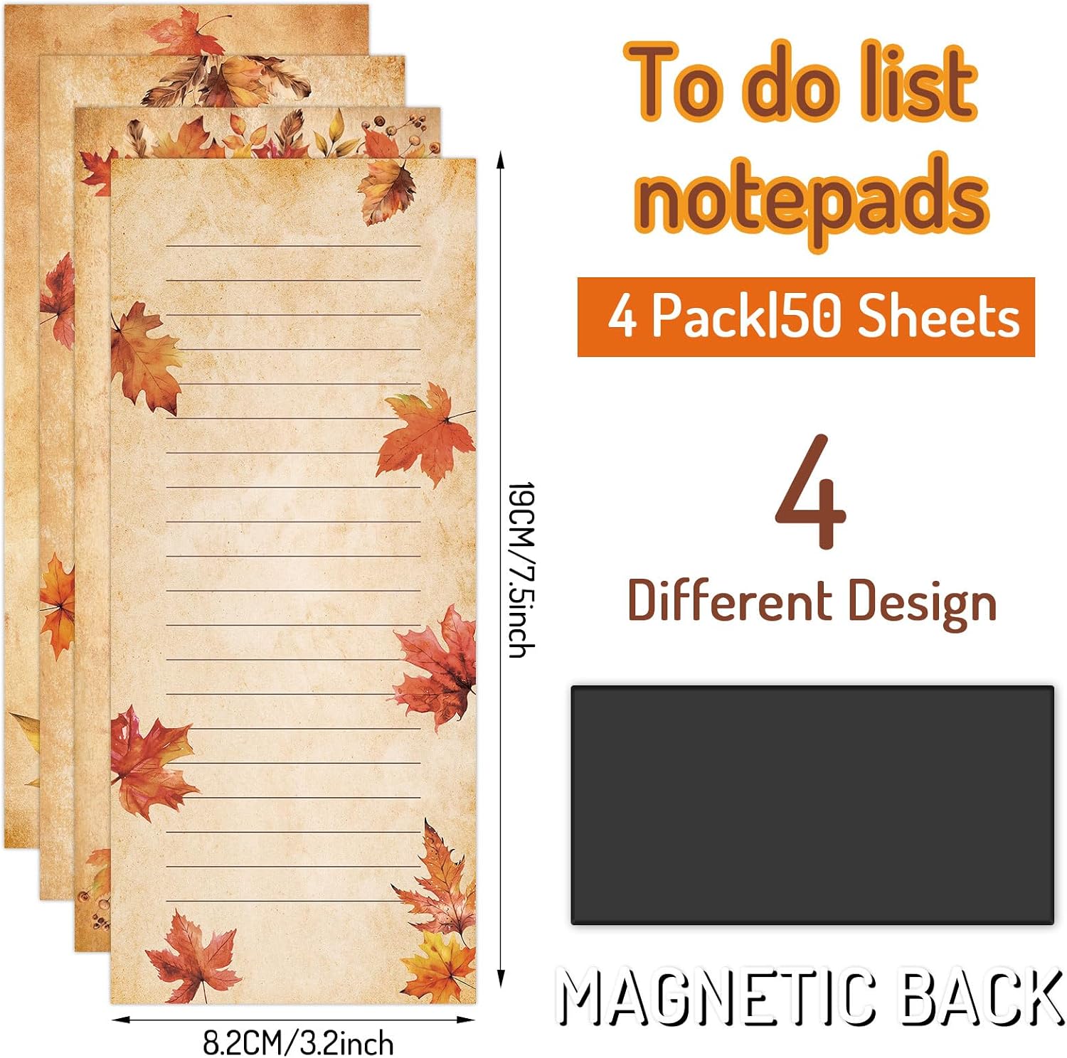 Whaline 4 Pcs Fall Magnetic Notepad Vintage Maple Leaves List to-Do Paper Pad Autumn Leaves Grocery Shopping List Memo Note Pad for Thanksgiving Harvest Home Kitchen Fridge Decor image 2