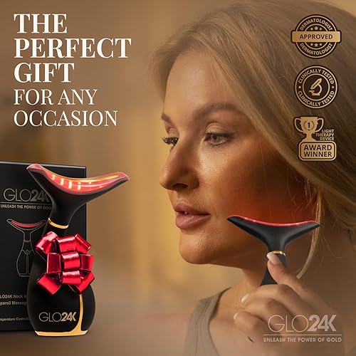 Miniatura 13 de GLO24K - Dispositivo de belleza facial y cuello con luz roja, herramienta de masajeador facial 3 en 1 con LED y vibración para revitalización