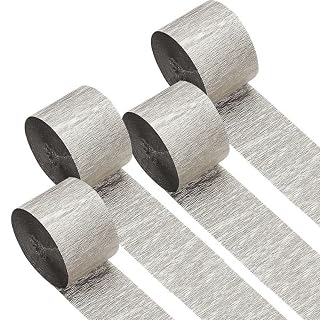 WP Wanna Party Silver Crepe Paper Streamer Rolls,Backdrop DIY Decoration for Hanging Party Decorations,Art Project Supplies,Birthdays,Anniversaries, Holiday Celebration (Pack of 4)