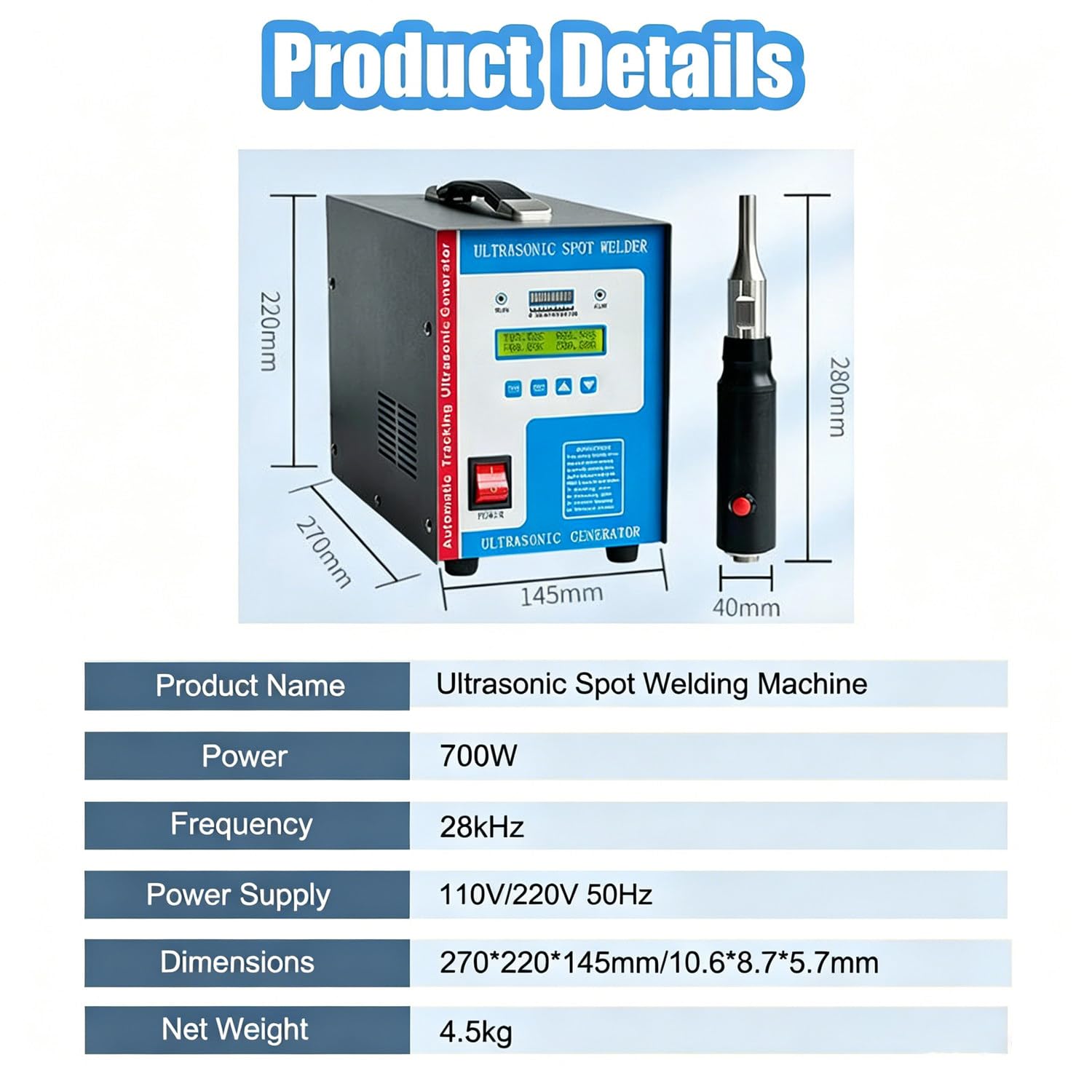 Soldadora ultrasónica de plástico con Pantalla LCD y 10 Cabezales de Soldadura, soldadora ultrasónica portátil para ABS, PVC, PP, plástico, Tela y Industria automotriz
