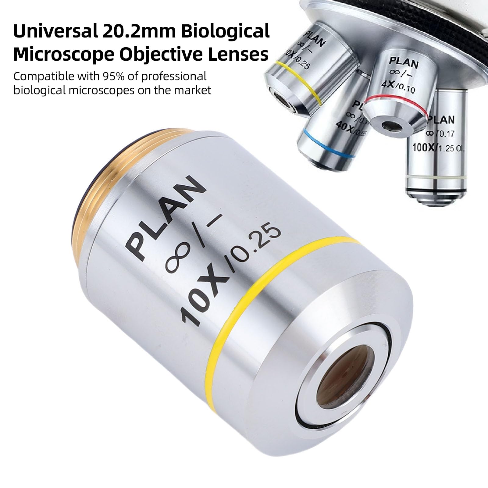 Fabater Obiettivo Piano Infinito 10X Obiettivo per Microscopio Ad Alta Risoluzione per Ricerca Biologica Interfaccia Universale da 20,2 Mm