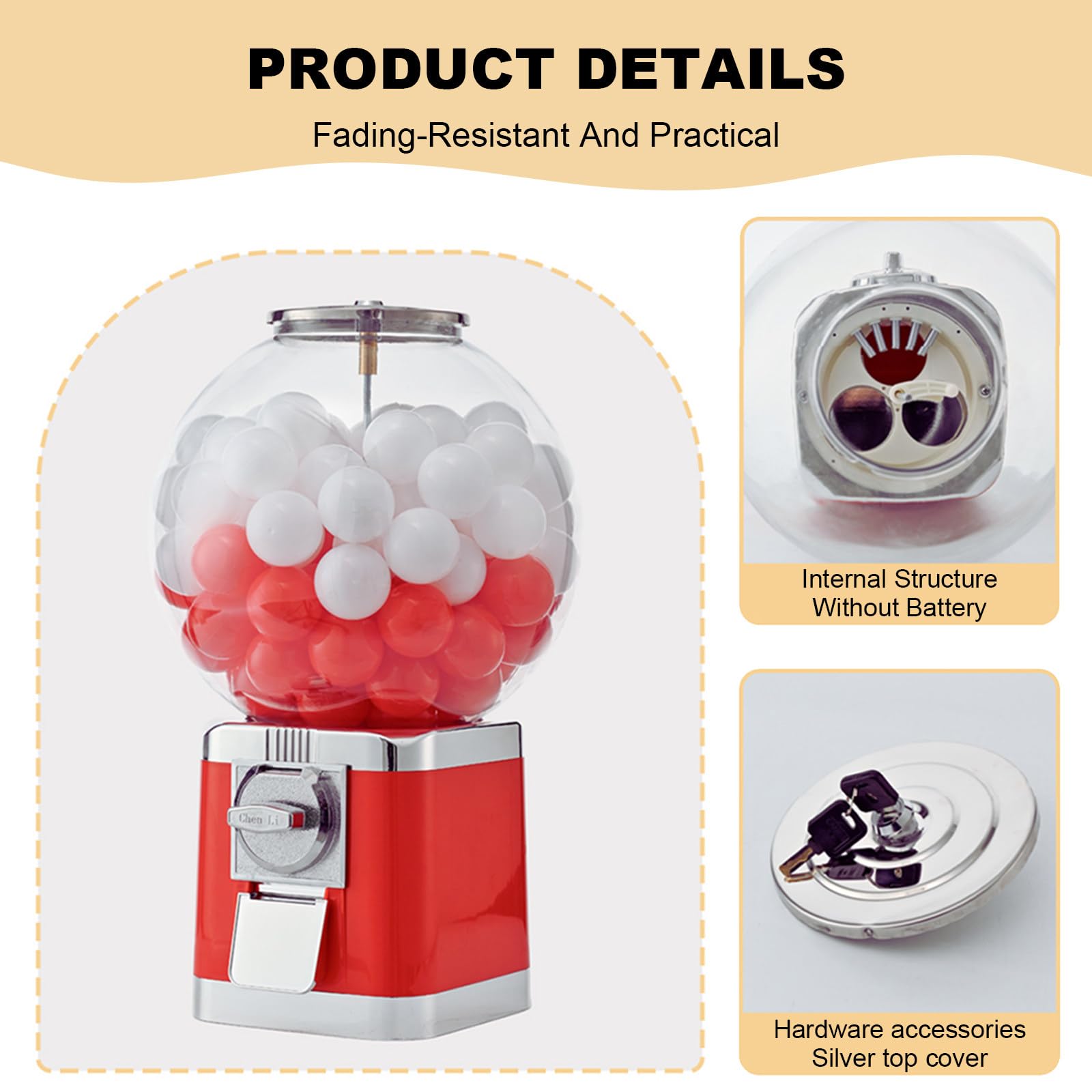 Distributore Automatico di Capsule, Dispenser di Palline Rimbalzanti A Gettoni con Chiave, 30 * 30 * 48 cm/11,81 × 11,81 × 18,9 Pollici, capacità 100 Palline, Compatto e Facile da Usare Yellow