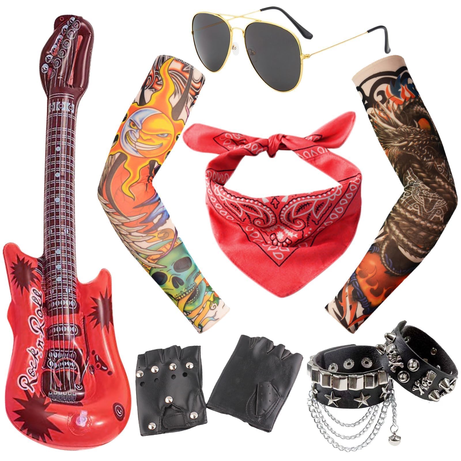 DKDDSSS 9 Pcs Rockstar Fancy Dress, Rock Star Fancy Dress, Rockstar Costume, Rock Star Heavy Metal Set, Rockstars Accessories