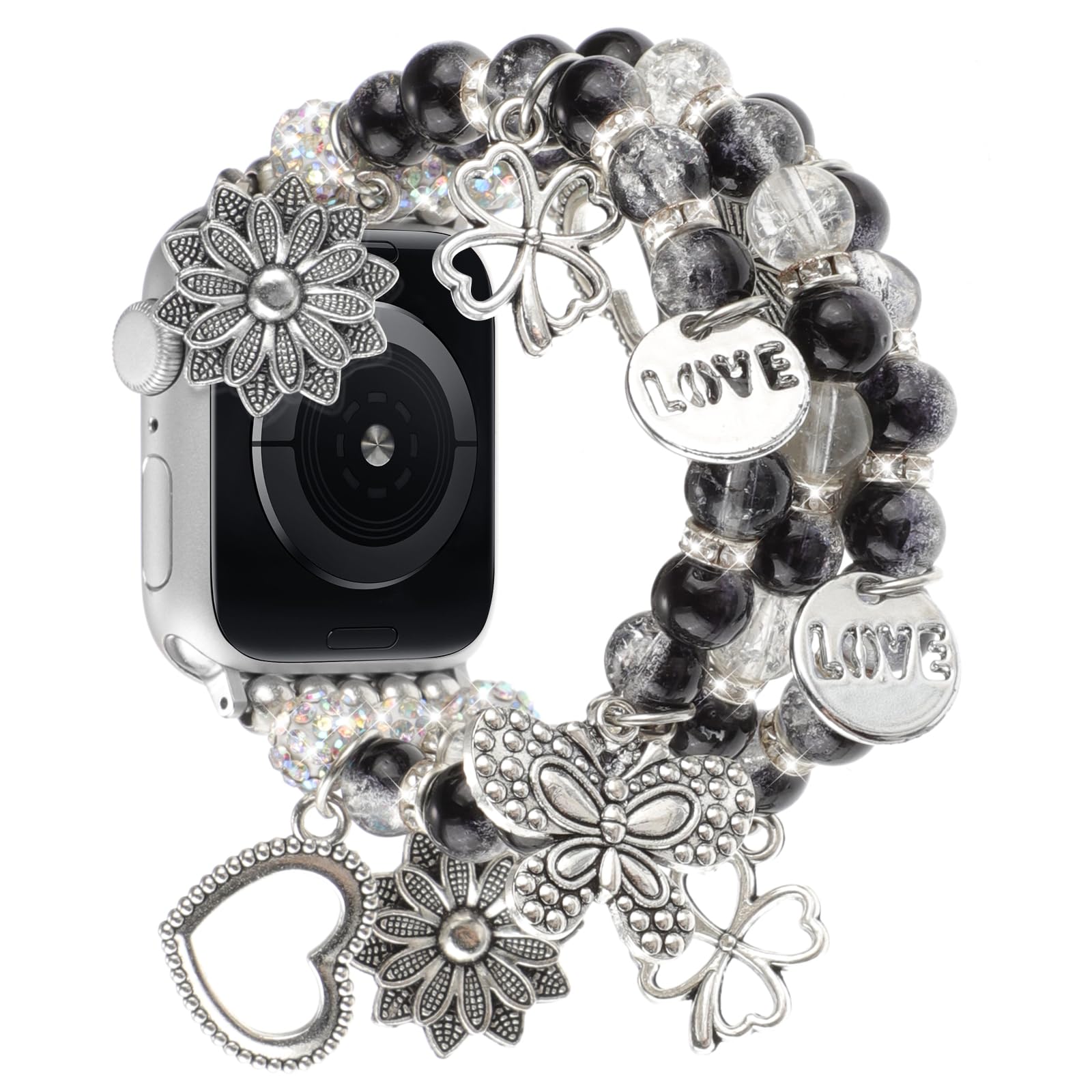 Beaded Bracelet Charms Bands Compatible for Apple Watch Band 38mm 40mm 41mm Women, Cute Fancy Bling Handmade Stretch Replacement Wristband Strap for