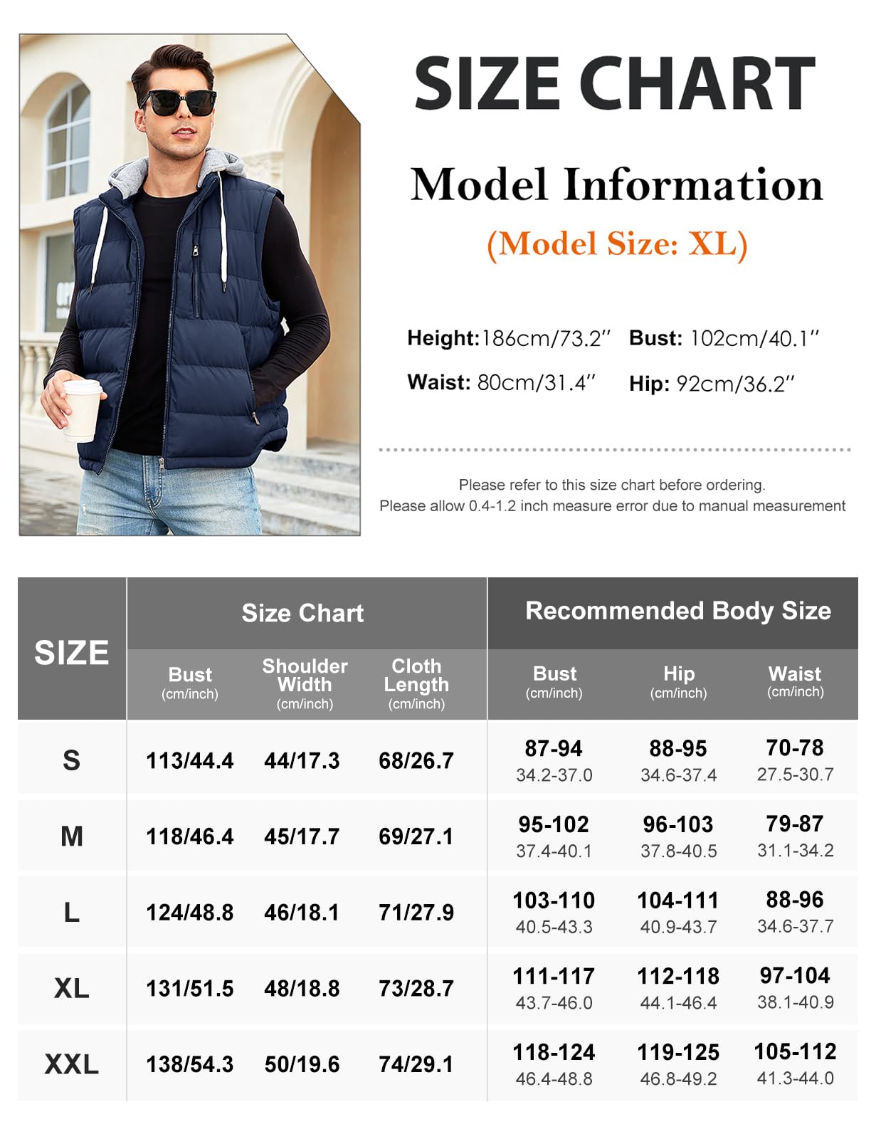 CMTOP Gilet Uomo Idrorepellente Antivento Smanicato con Cappuccio, Imbottito Trapuntato Caldo Giubbotto Senza Maniche Leggero Casual Comoda Giacca Senza Maniche con Zip e Tasca