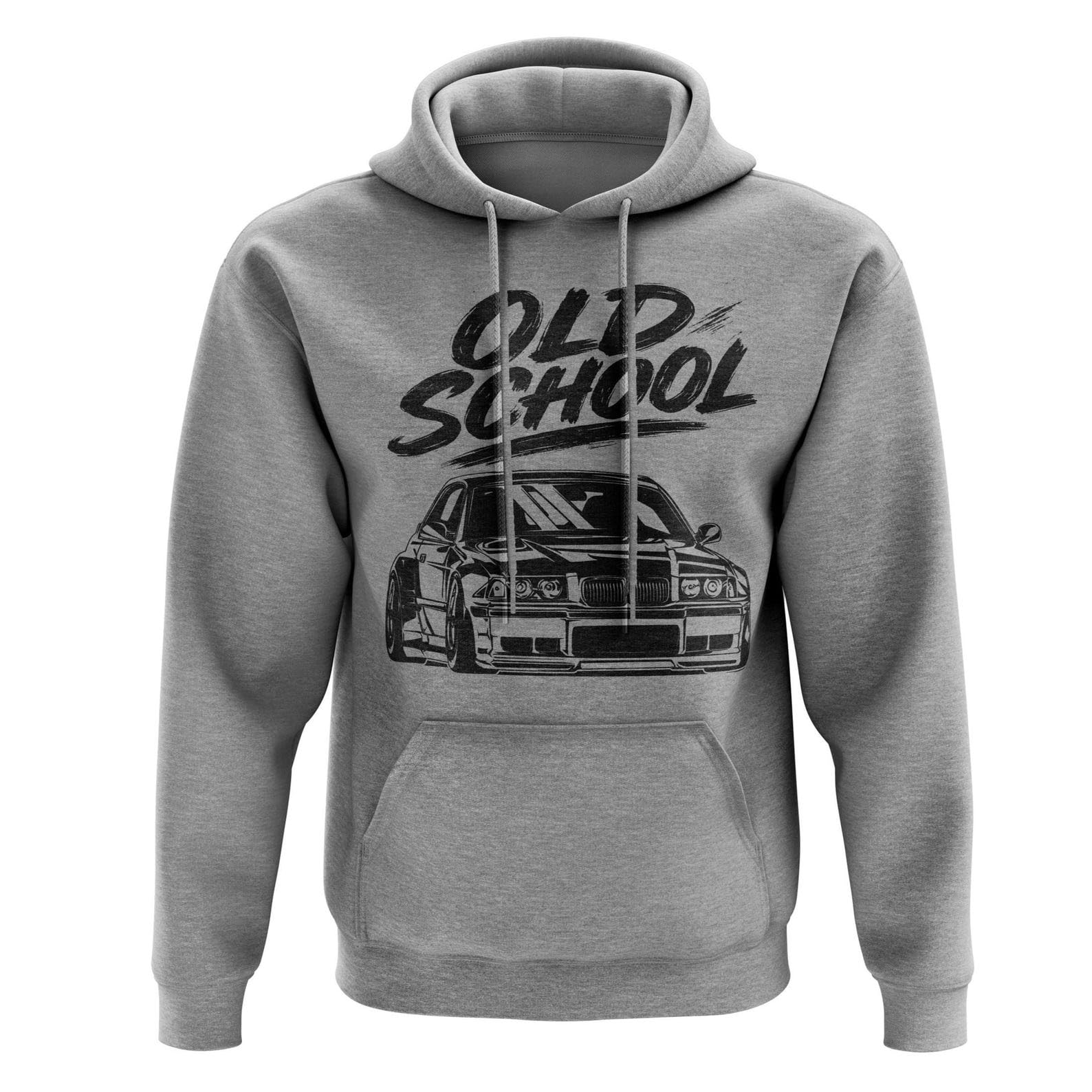 Old School E36 M3 Sweat à capuche de voiture – Design de voiture rétro – Imprimé grunge Brushstroke – 80 % coton, 20 % polyester – Coupe droite – Sweat à capuche pour les amateurs