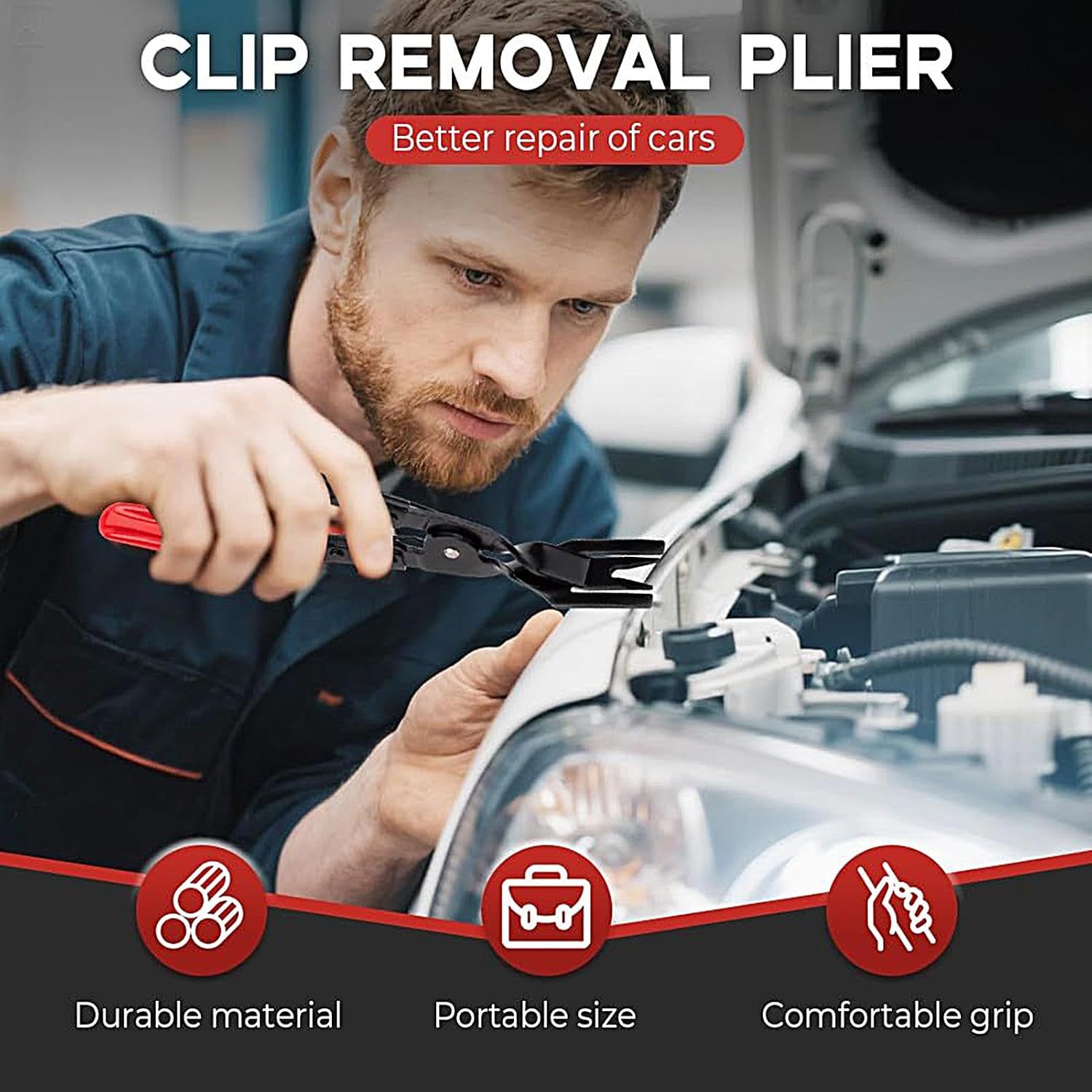 Panel Pliers, Fastener Removal Tool, Ergonomic Multifunctional Puller for Auto Trim Clips and Vehicle Panel Fasteners Used in Truck Car Road Trip Repair, Heavy Duty Design for Mechanics